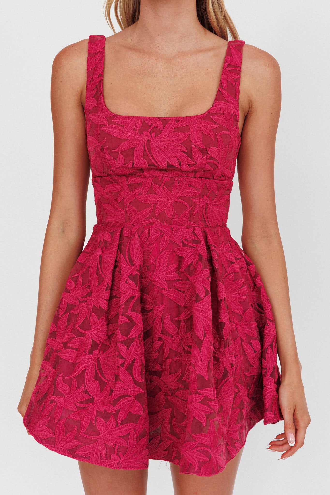 Miley Embroidered A-Line Mini Dress Fuchsia-Maymioy