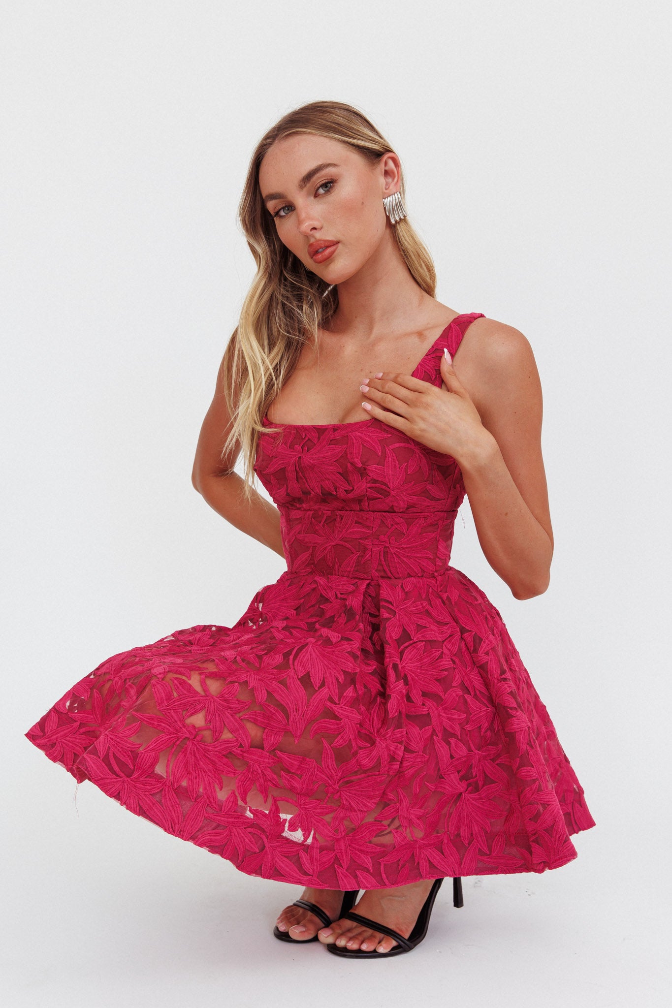Miley Embroidered A-Line Mini Dress Fuchsia-Maymioy