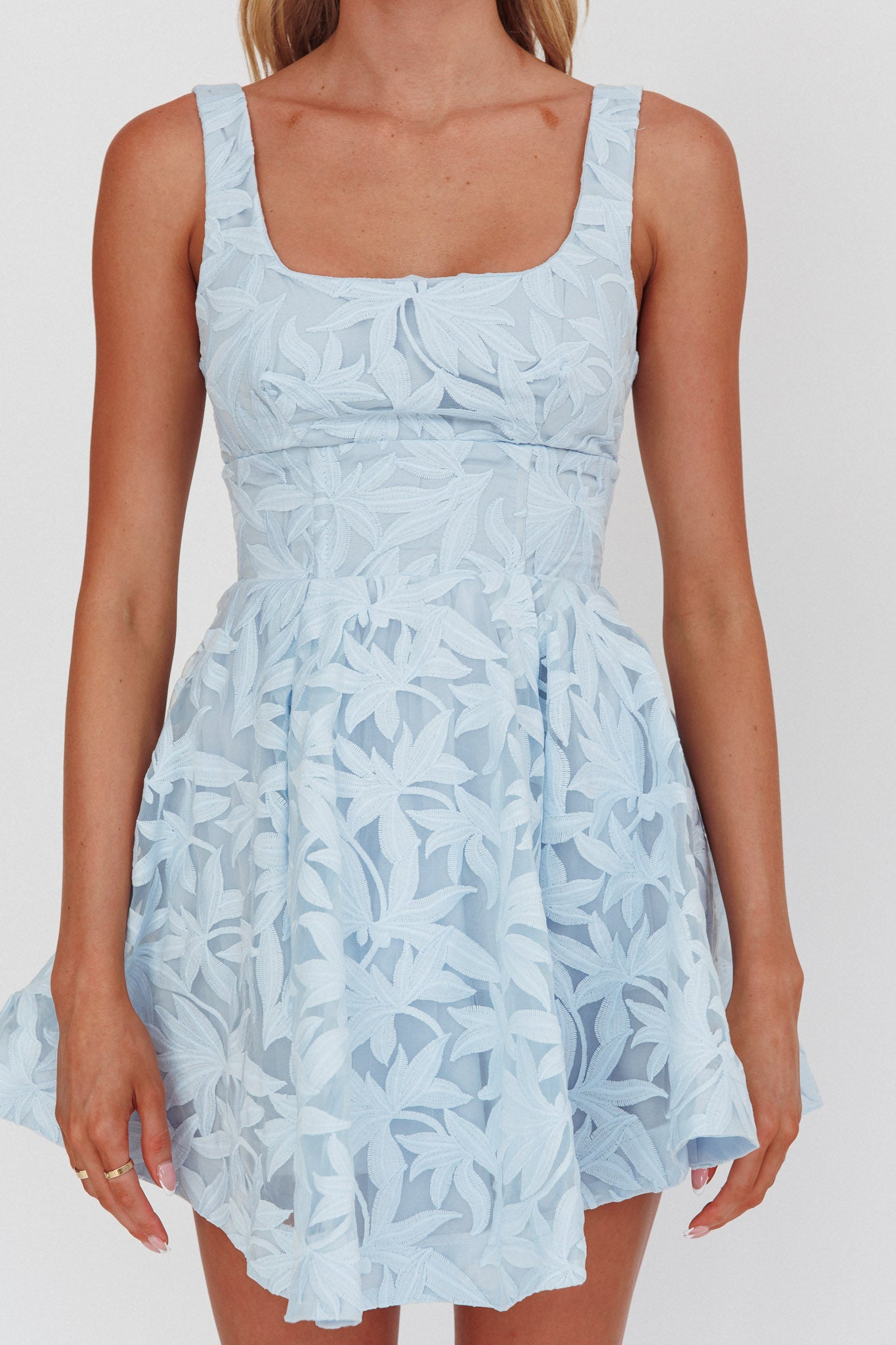 Miley Embroidered A-Line Mini Dress Light Blue-Maymioy