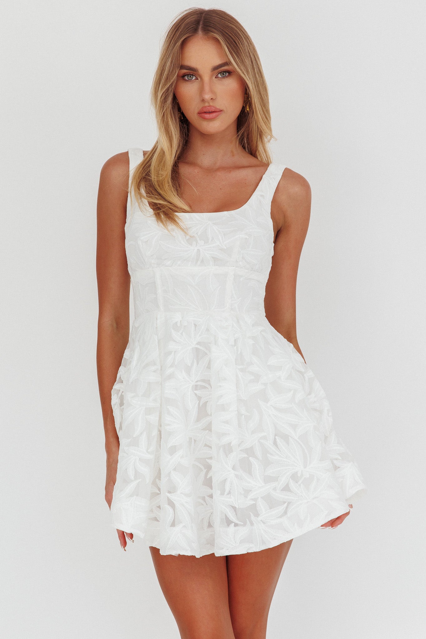Miley Embroidered A-Line Mini Dress White-Maymioy