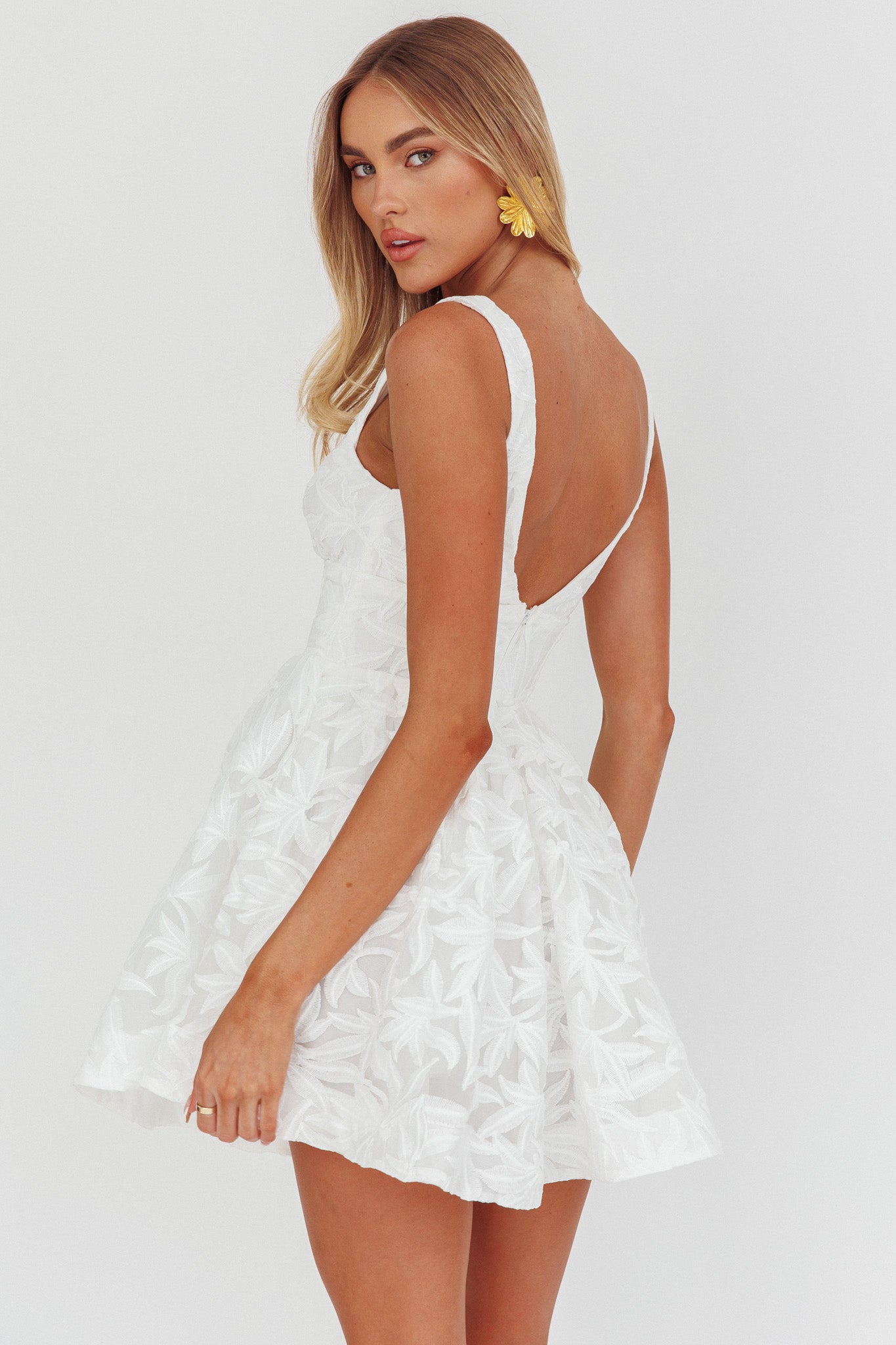 Miley Embroidered A-Line Mini Dress White-Maymioy