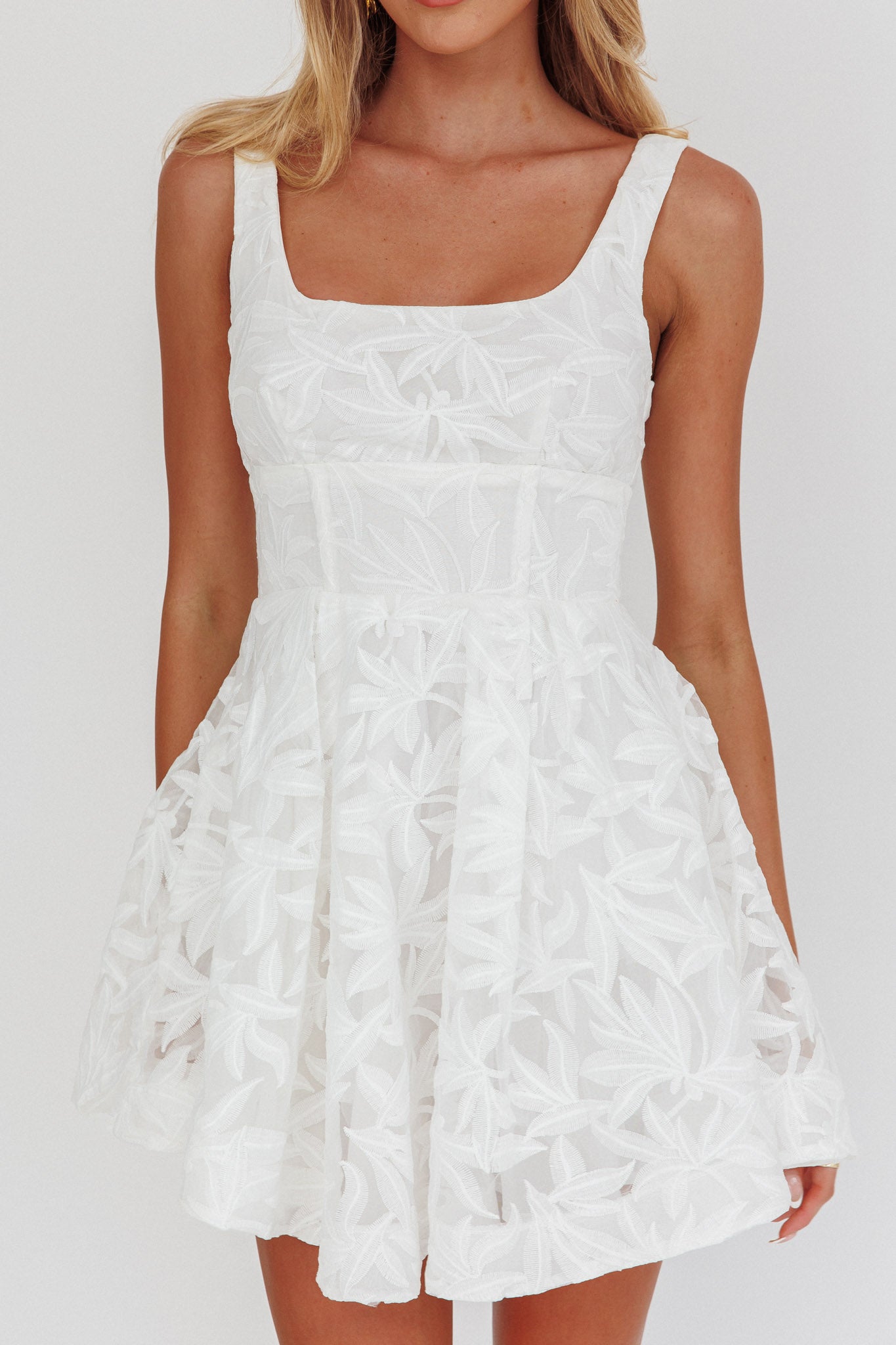 Miley Embroidered A-Line Mini Dress White-Maymioy