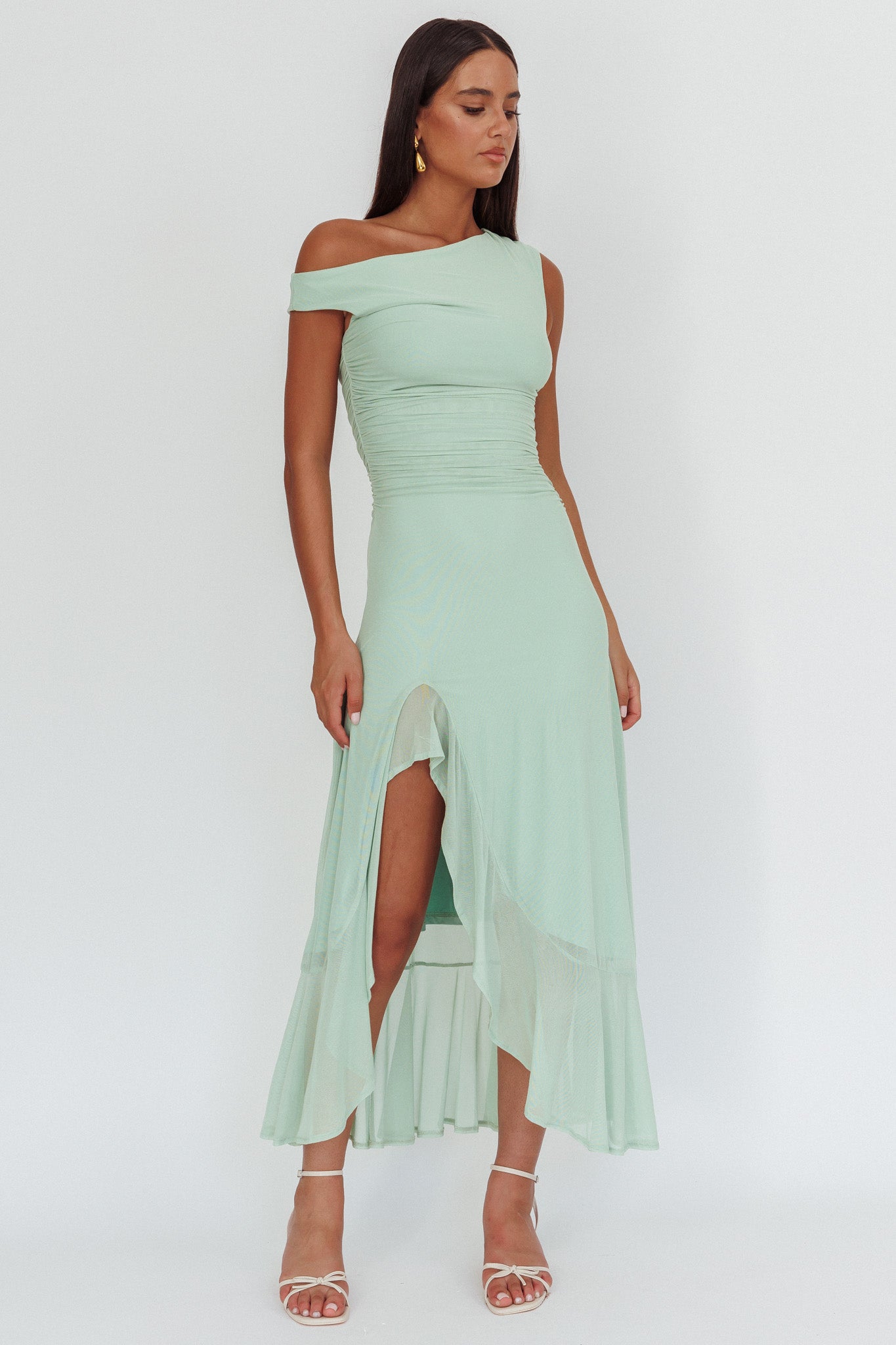 Moonlit Magic Asymmetric Neckline Maxi Dress Sage-Maymioy