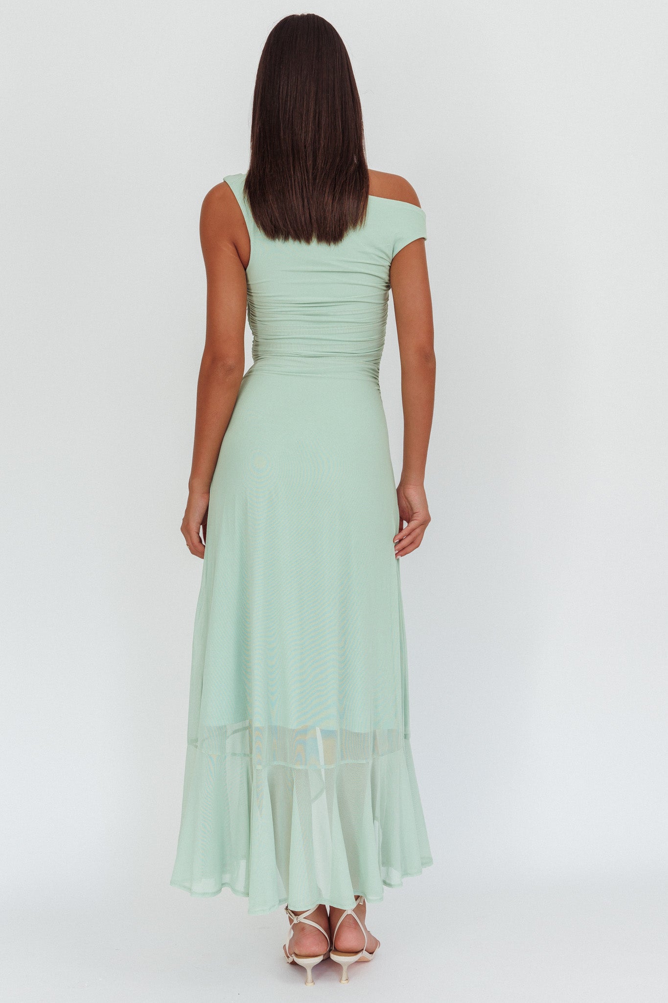 Moonlit Magic Asymmetric Neckline Maxi Dress Sage-Maymioy