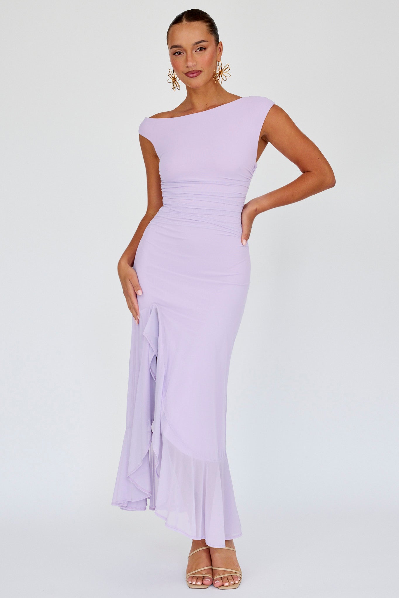 Moonlit Magic Asymmetric Neckline Maxi Dress Lilac-Maymioy