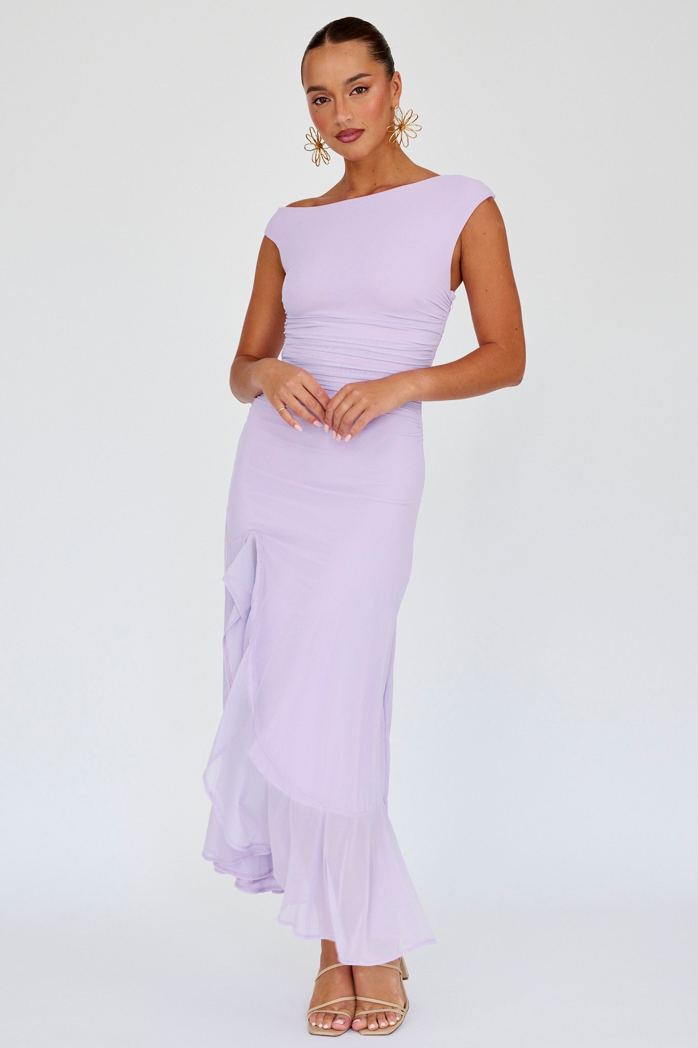 Moonlit Magic Asymmetric Neckline Maxi Dress Lilac-Maymioy
