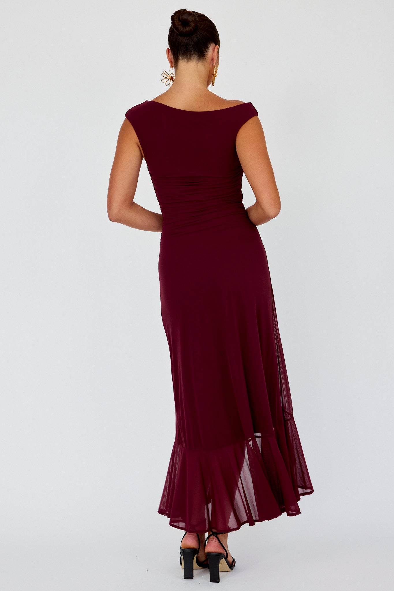 Moonlit Magic Asymmetric Neckline Maxi Dress Wine-Maymioy
