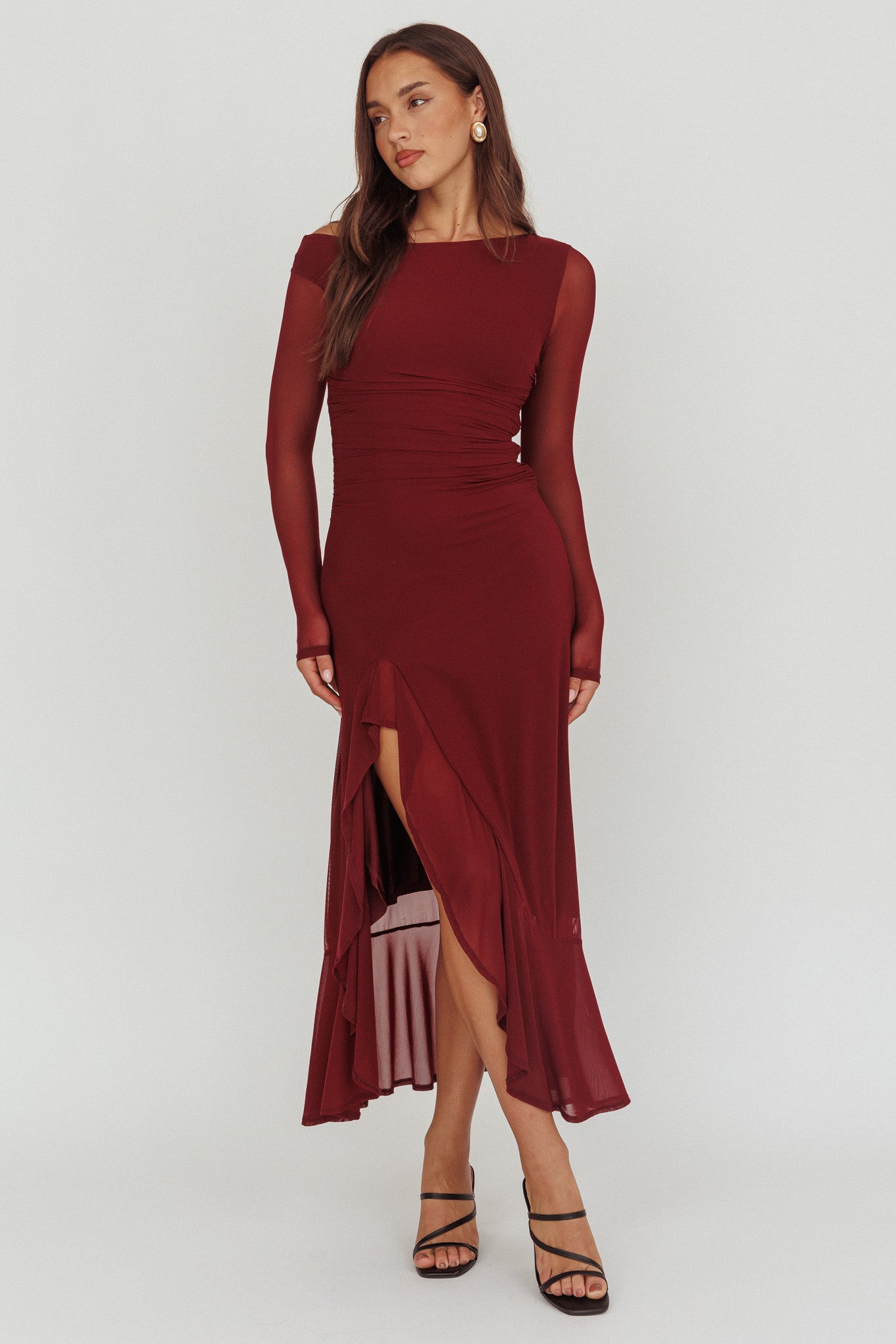 Moonlit Magic Long Sleeve Maxi Dress Wine-Maymioy