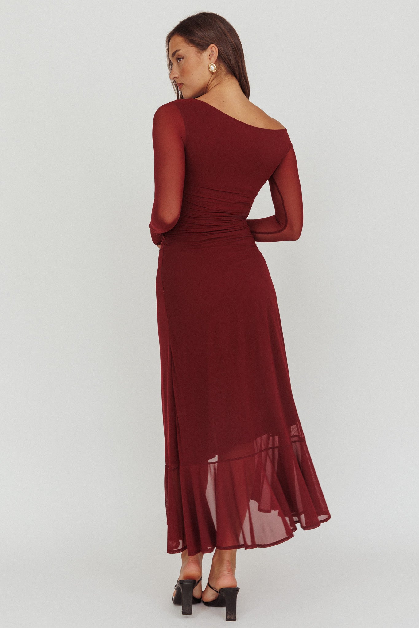 Moonlit Magic Long Sleeve Maxi Dress Wine-Maymioy