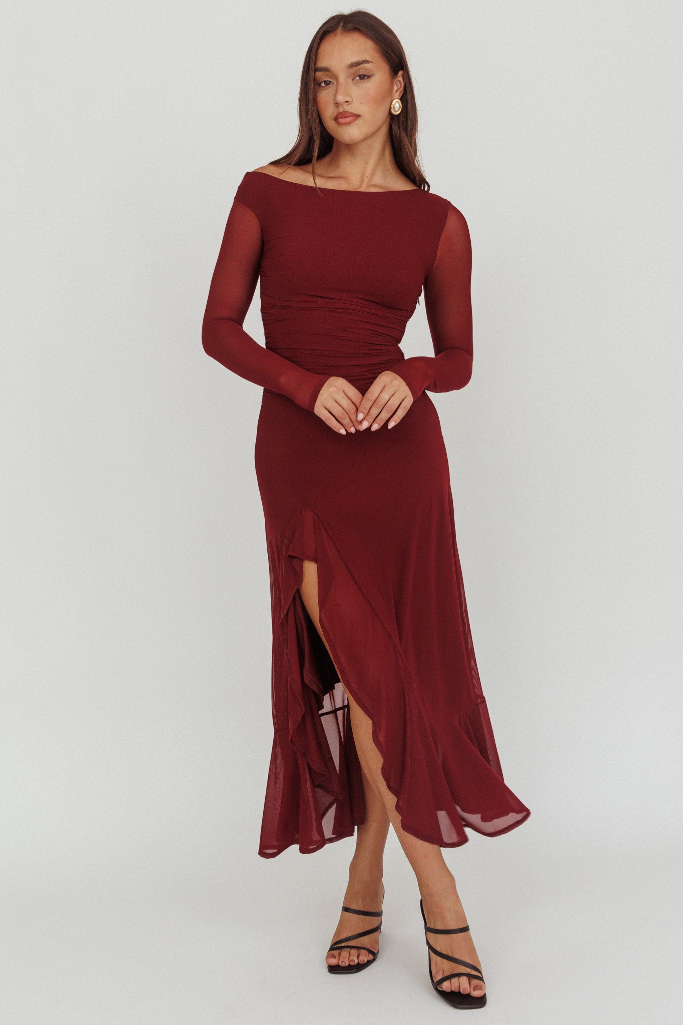 Moonlit Magic Long Sleeve Maxi Dress Wine-Maymioy