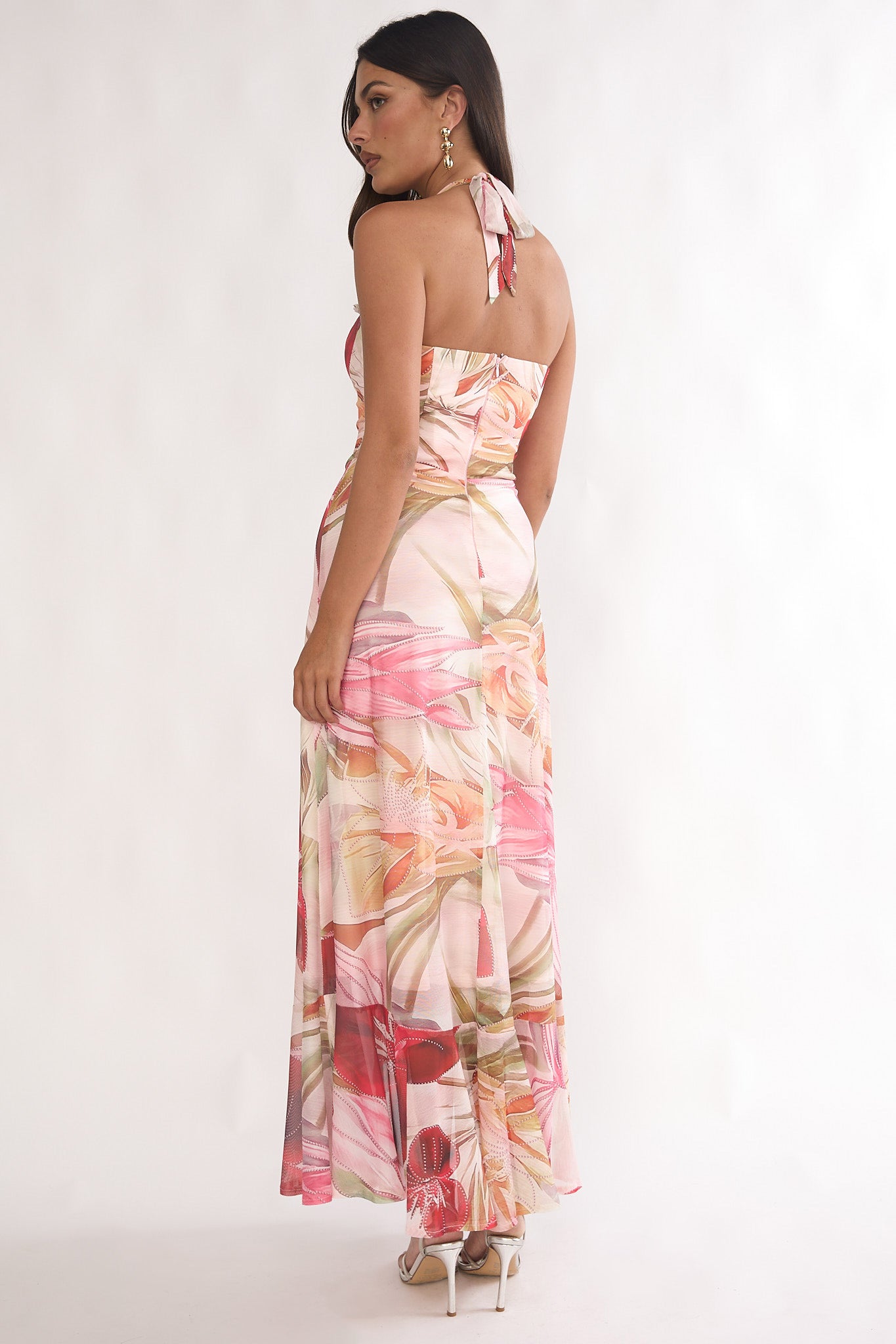 Moonlit Magic Halterneck Split Maxi Dress Floral Red-Maymioy