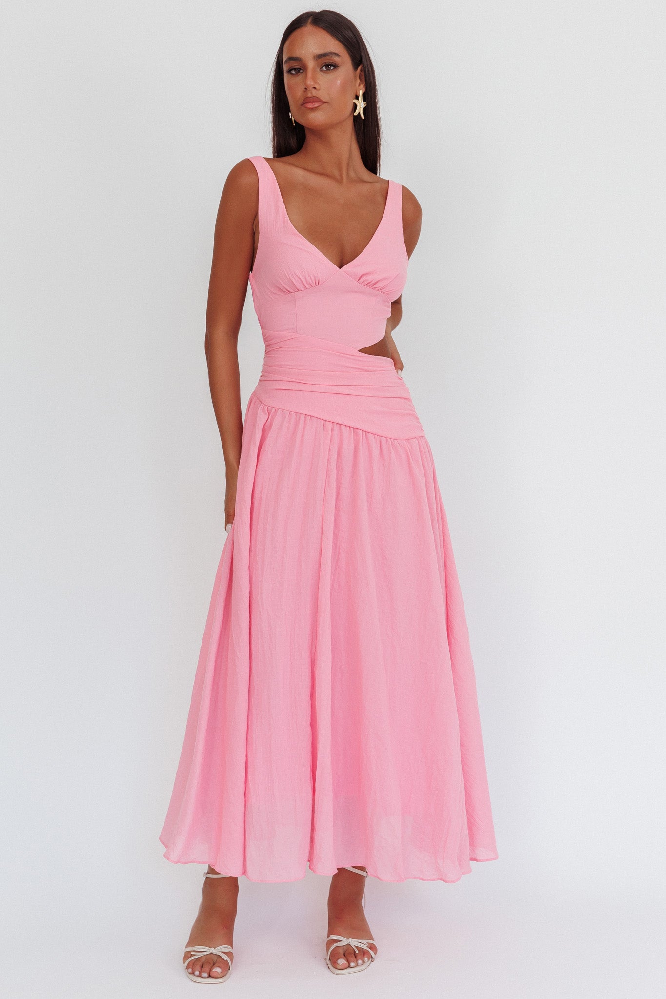 First Dates Waist Cut-Out Maxi Dress Pink-Maymioy
