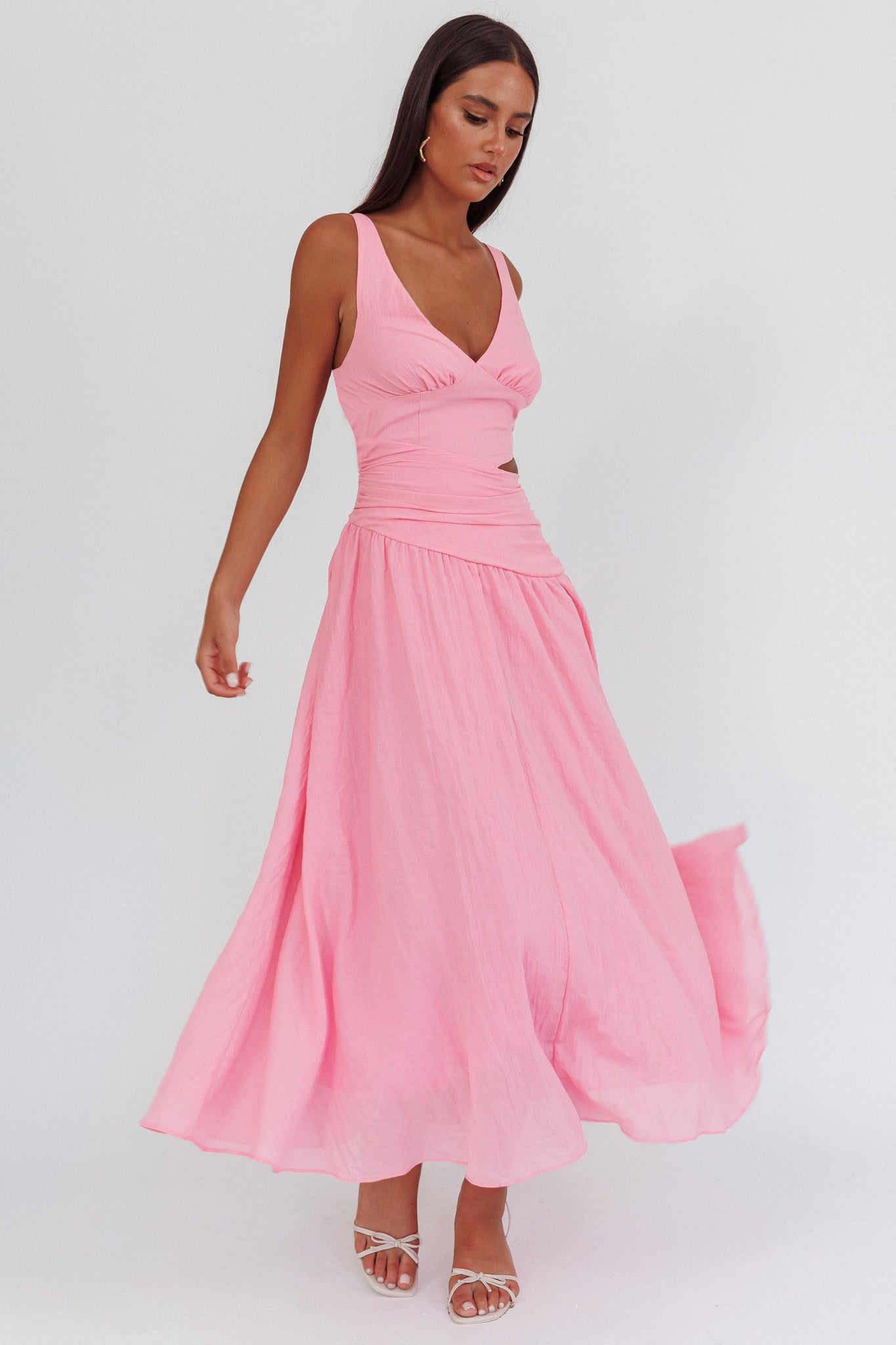 First Dates Waist Cut-Out Maxi Dress Pink-Maymioy
