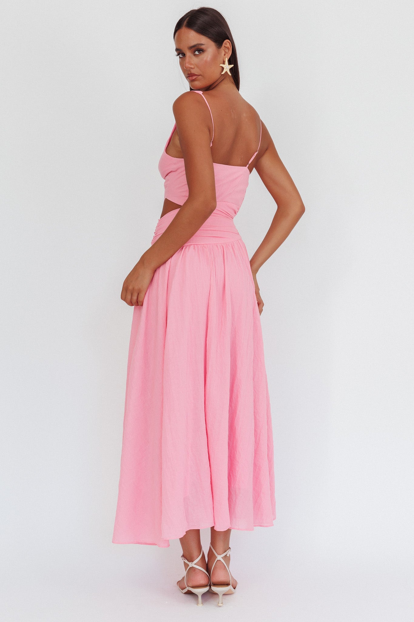 First Dates Waist Cut-Out Maxi Dress Pink-Maymioy