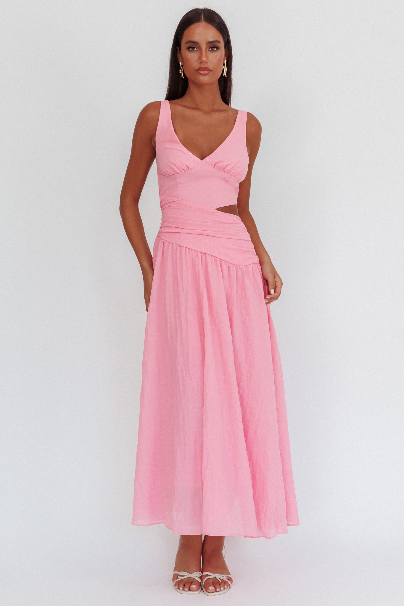 First Dates Waist Cut-Out Maxi Dress Pink-Maymioy