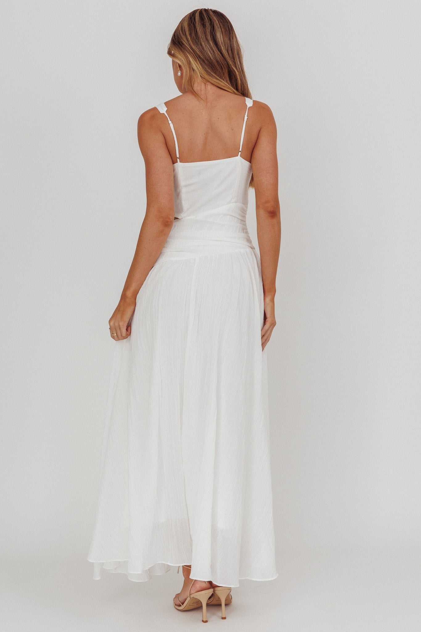 First Dates Waist Cut-Out Maxi Dress White-Maymioy