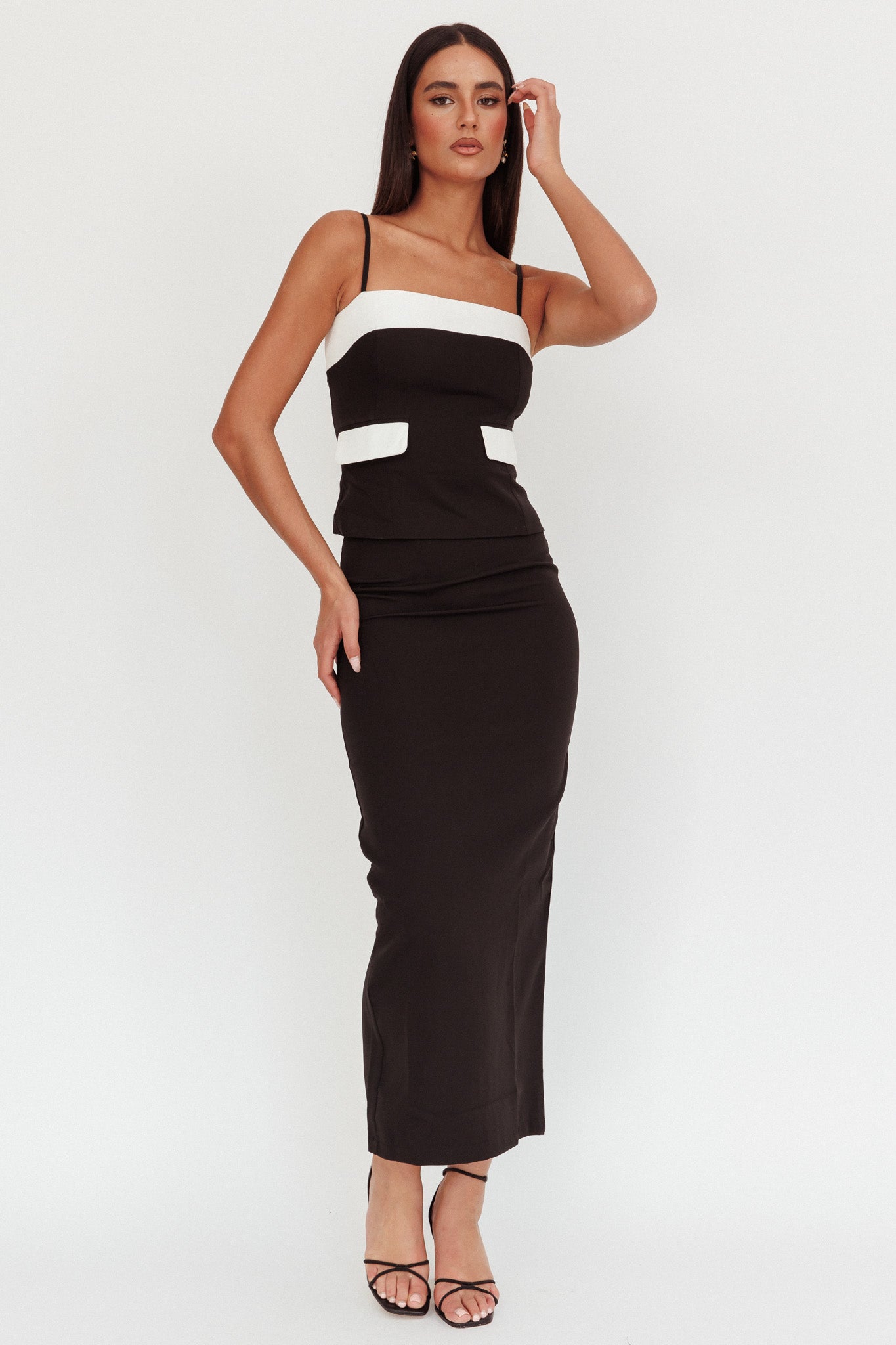Switched On Column Maxi Skirt Black-Maymioy