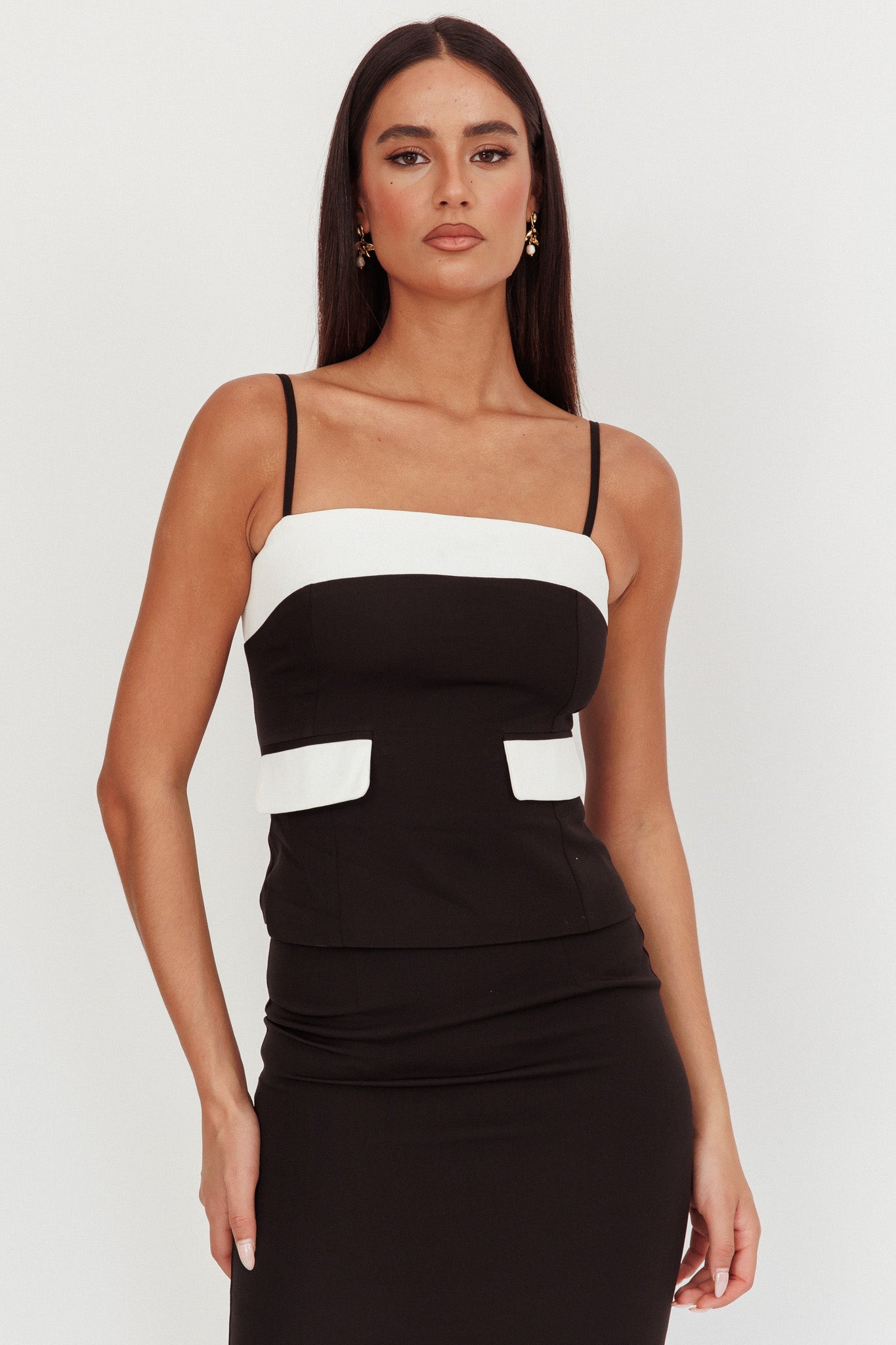 Switched On Faux Pocket Cami Top Black-Maymioy