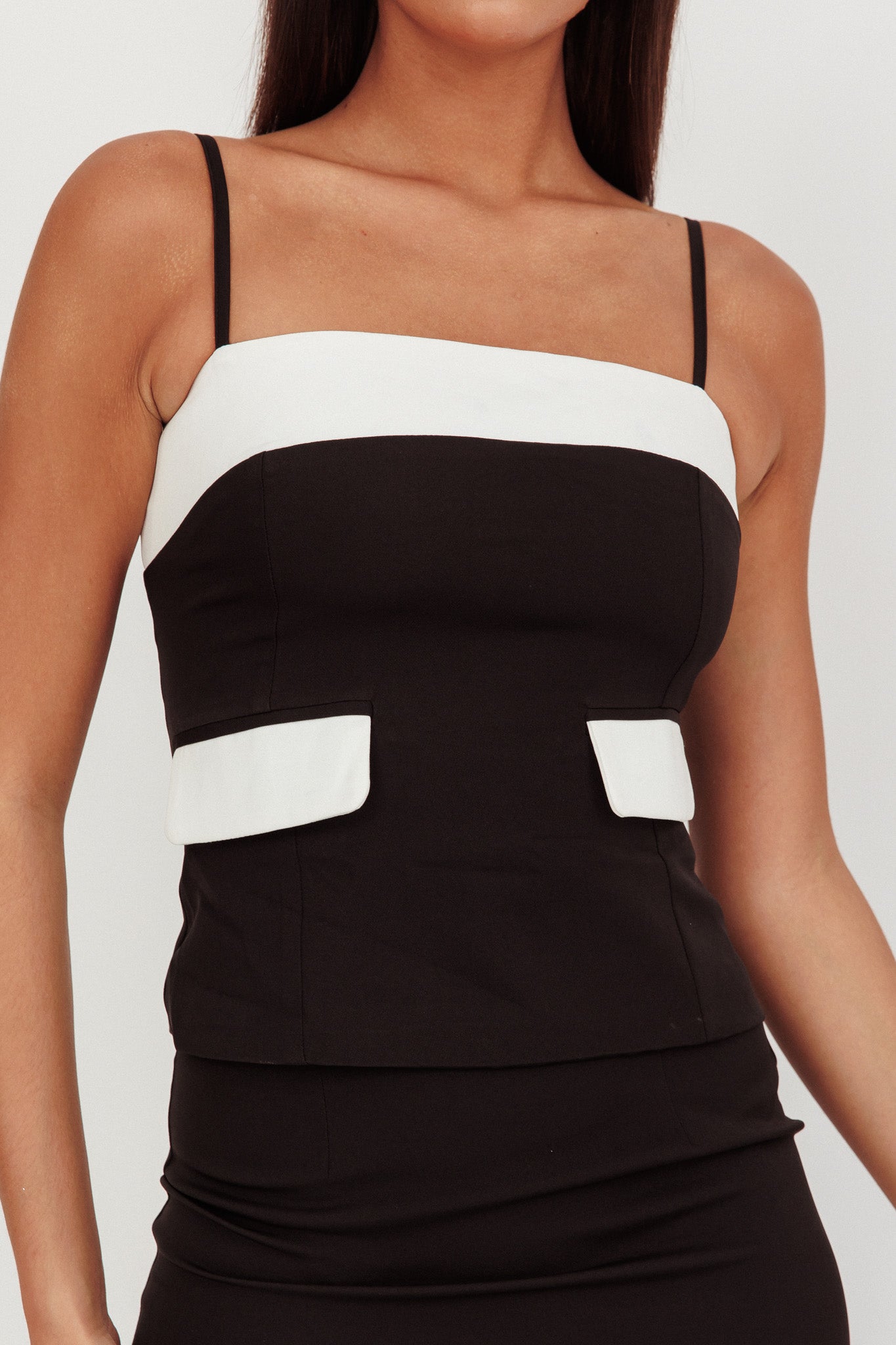 Switched On Faux Pocket Cami Top Black-Maymioy