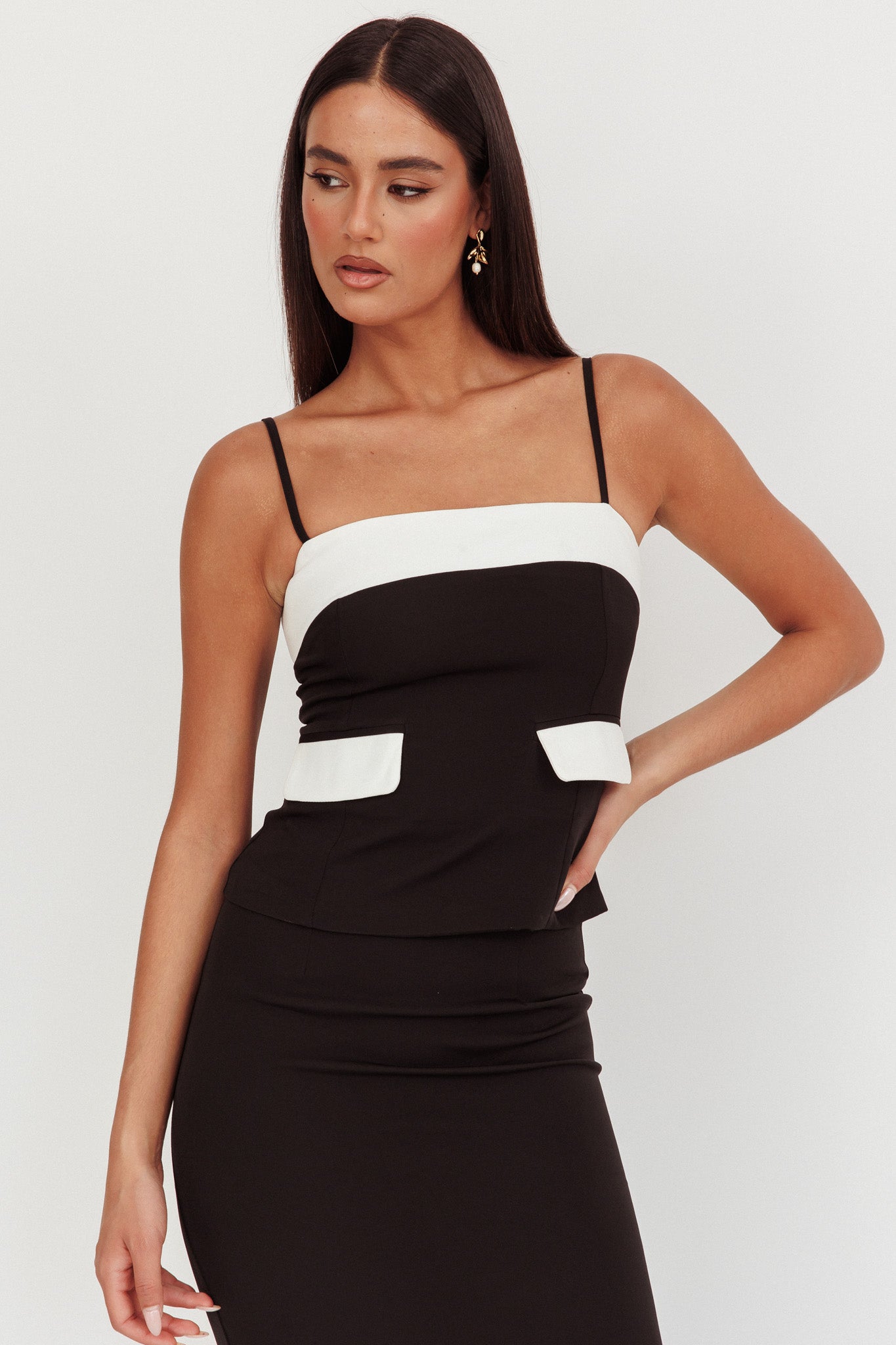 Switched On Faux Pocket Cami Top Black-Maymioy