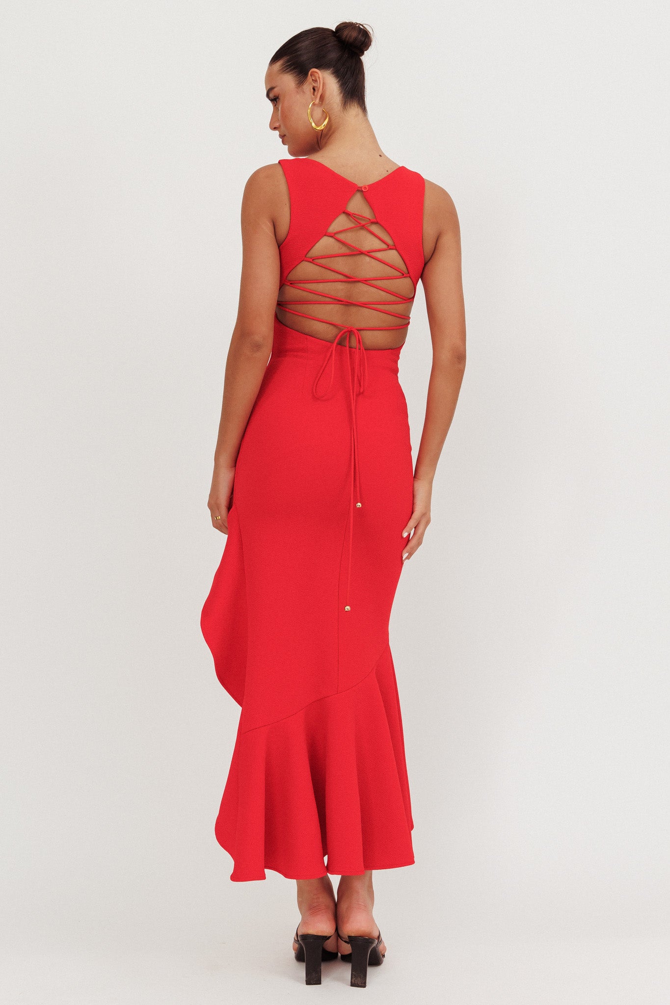 Lights On Asymmetric Hem Maxi Dress Red-Maymioy