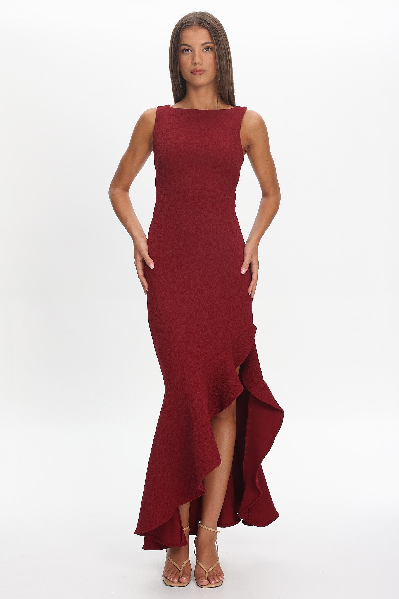 Lights On Asymmetric Hem Maxi Dress Wine-Maymioy