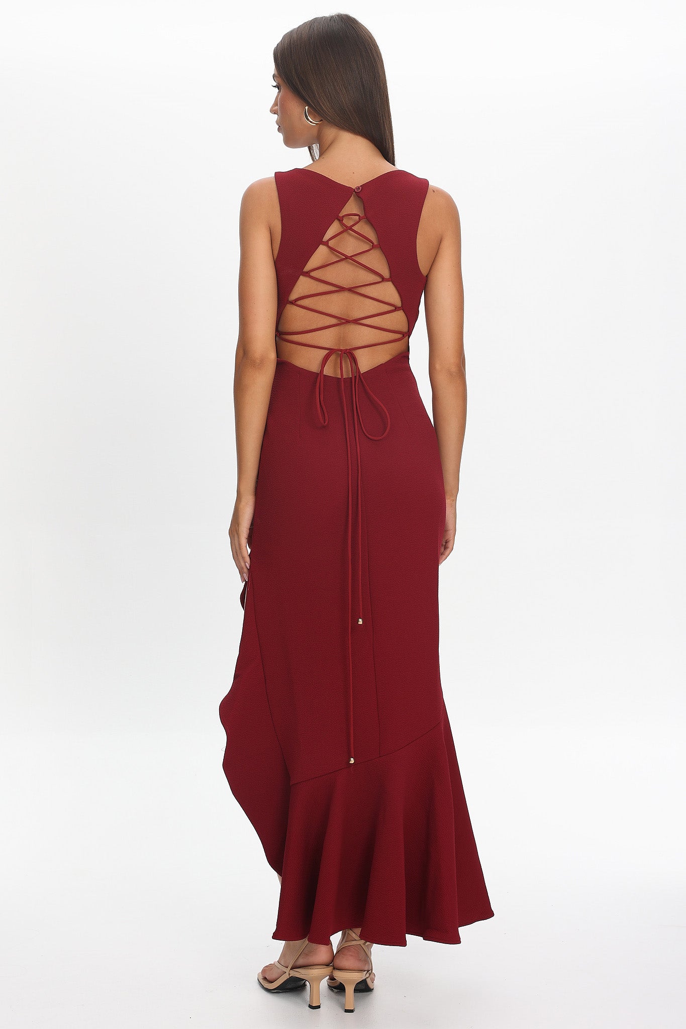 Lights On Asymmetric Hem Maxi Dress Wine-Maymioy