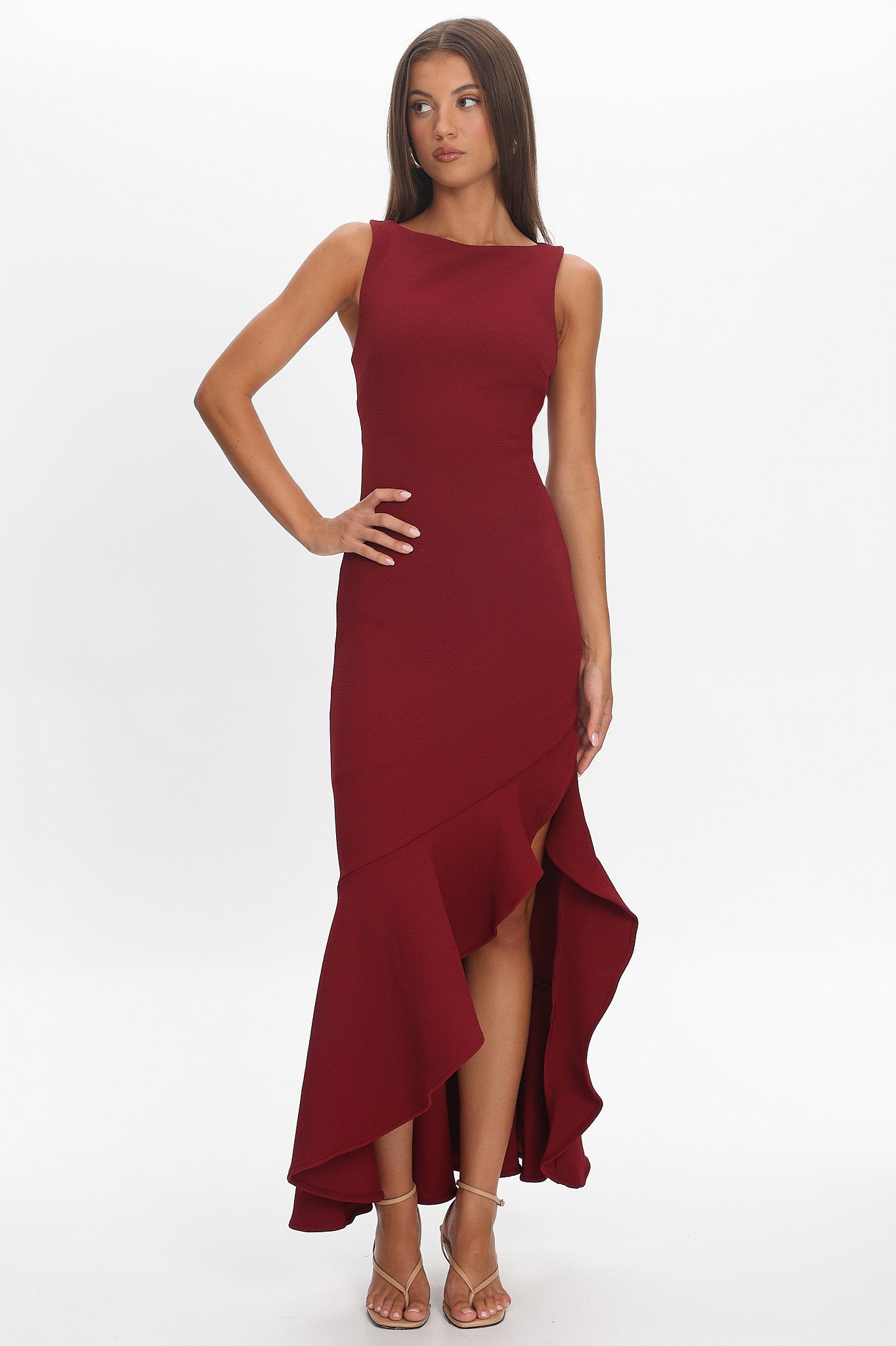 Lights On Asymmetric Hem Maxi Dress Wine-Maymioy