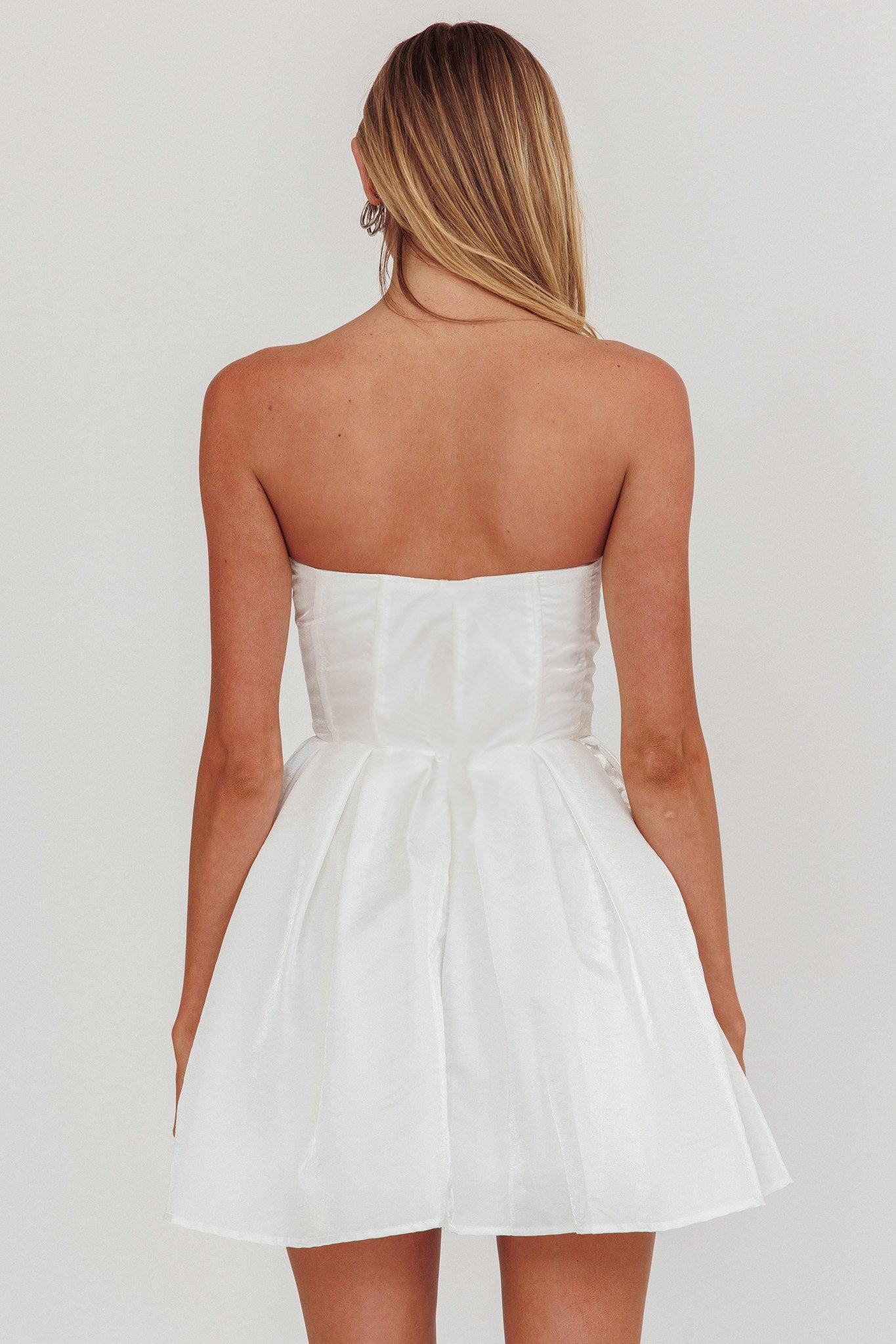 Loveless Strapless Flared Mini Dress Off White-Maymioy