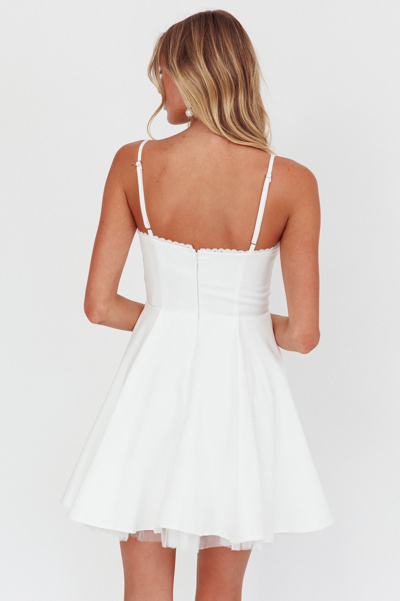 Scully Frill Trim A-Line Mini Dress White-Maymioy