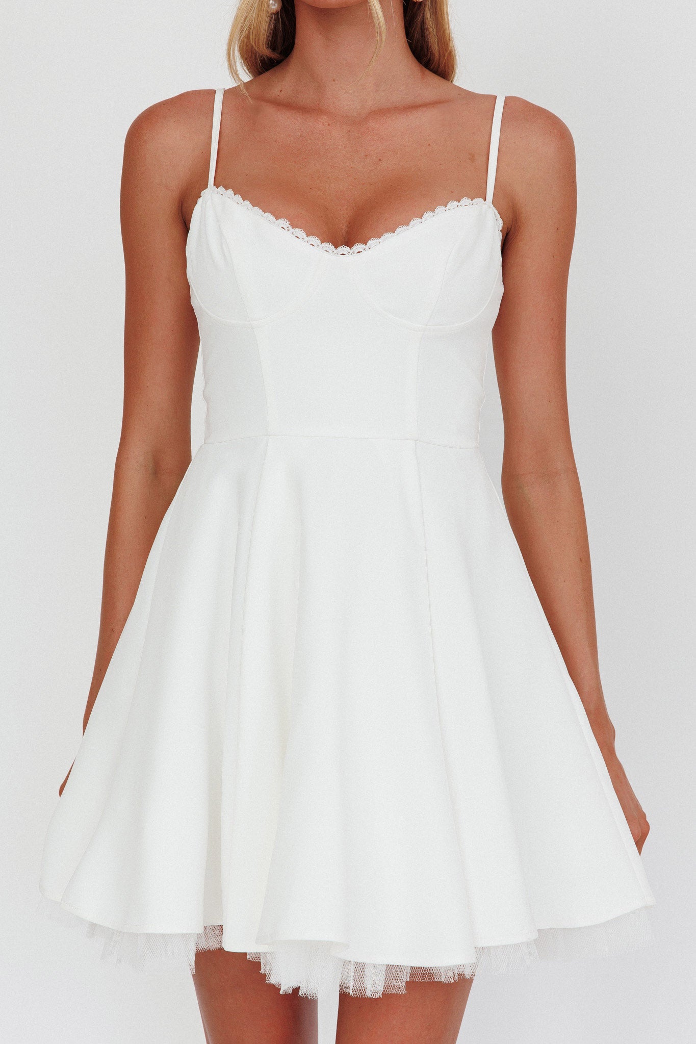 Scully Frill Trim A-Line Mini Dress White-Maymioy