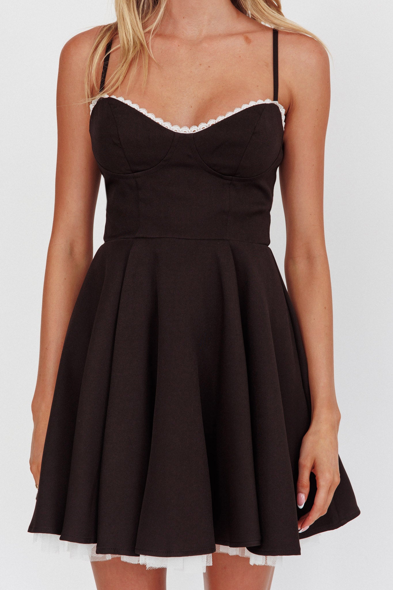 Scully Frill Trim A-Line Mini Dress Black-Maymioy