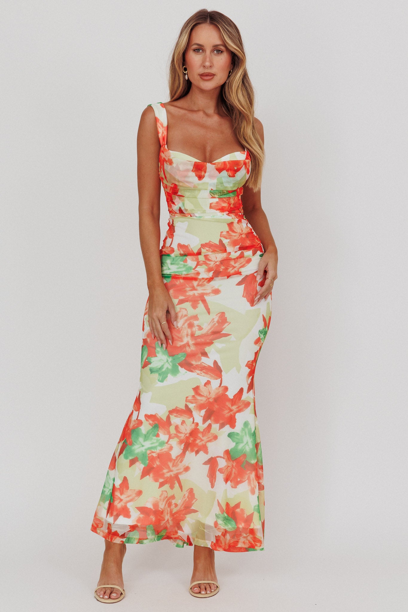 Odelia Sweetheart Mermaid Maxi Dress Print Red-Maymioy