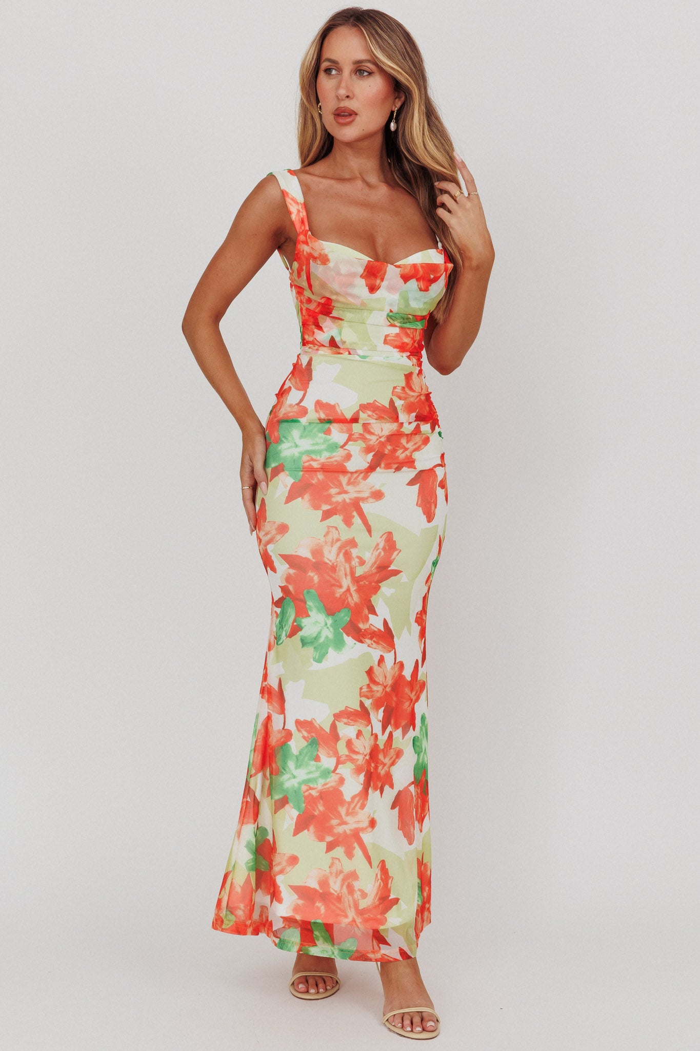 Odelia Sweetheart Mermaid Maxi Dress Print Red-Maymioy