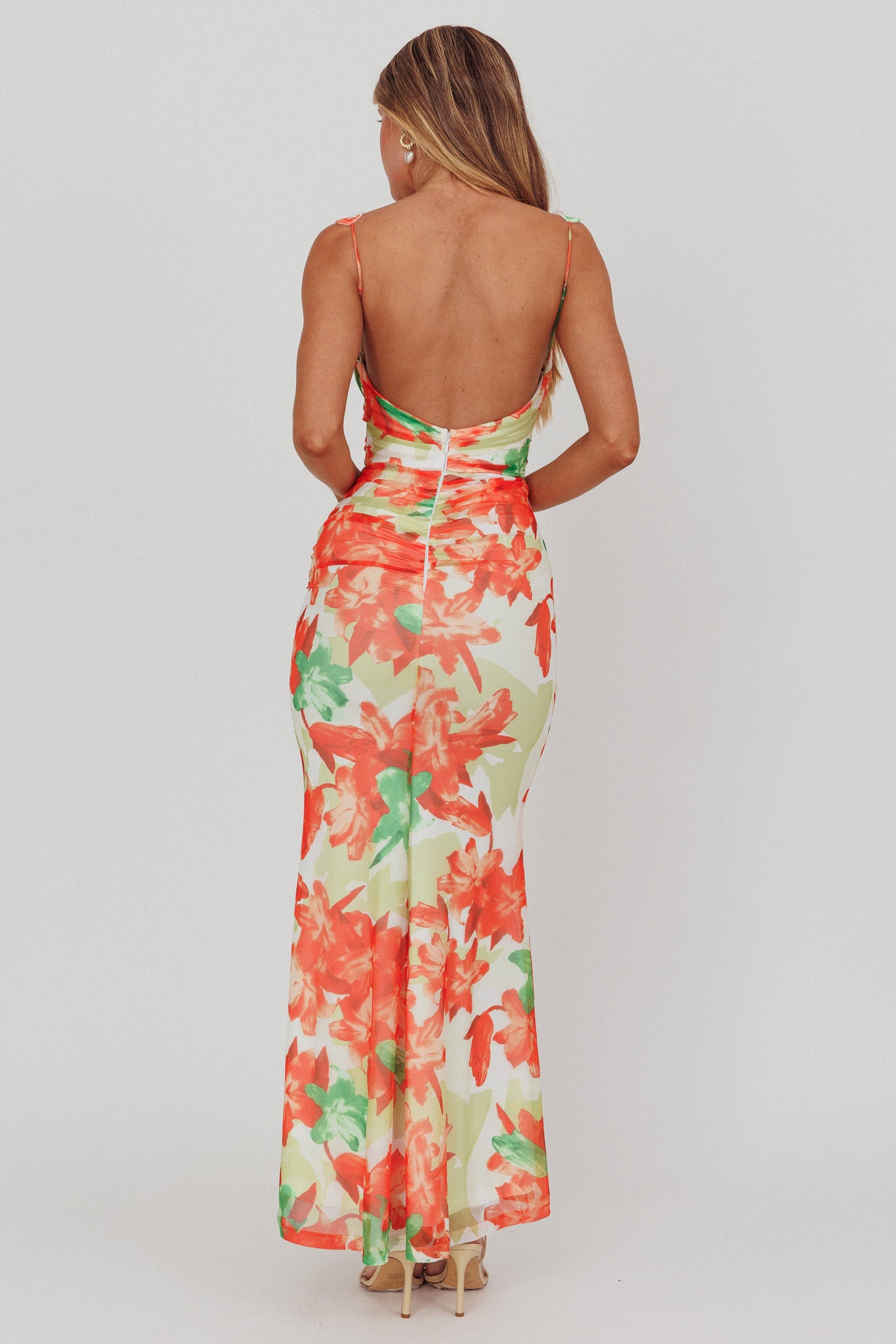 Odelia Sweetheart Mermaid Maxi Dress Print Red-Maymioy