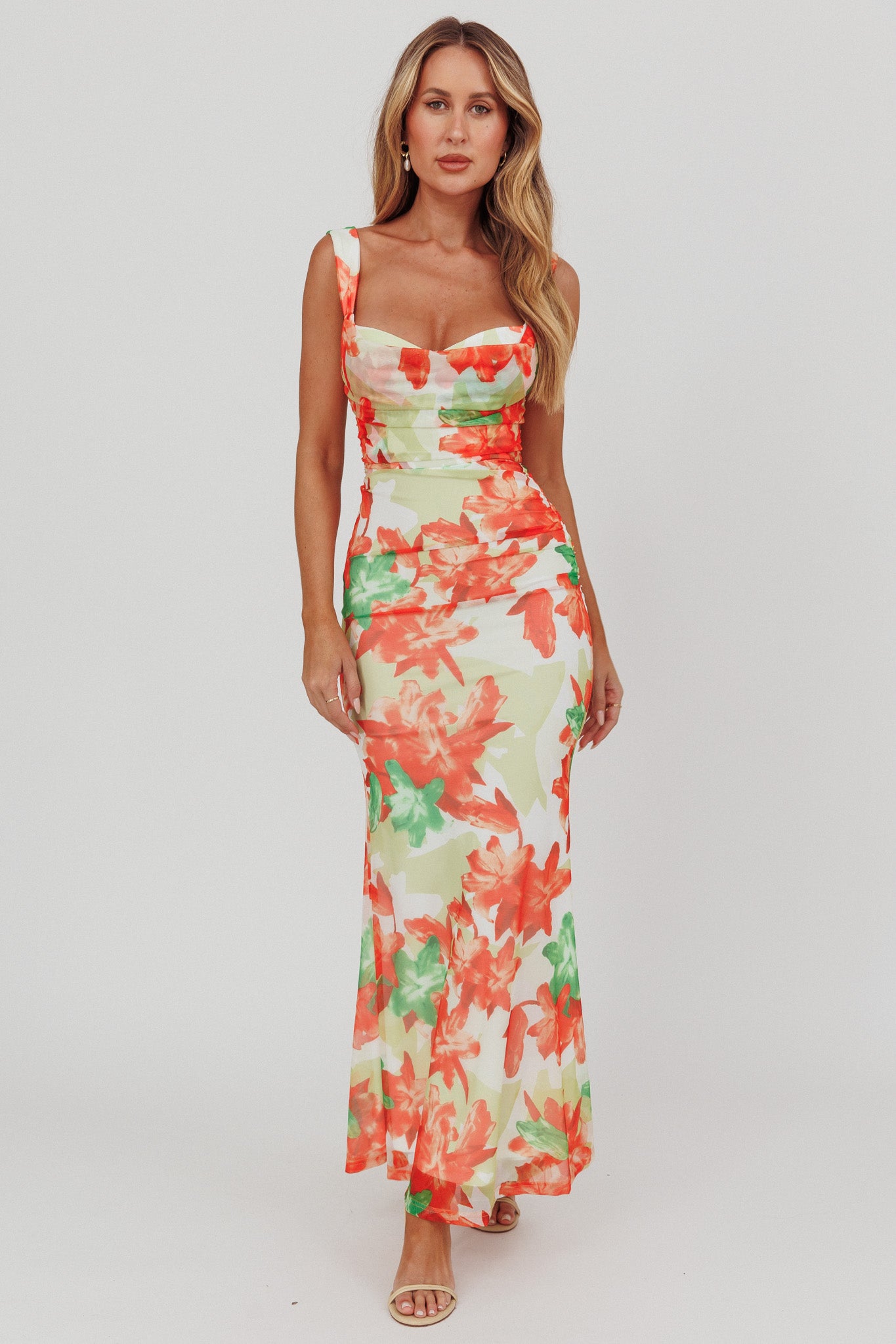 Odelia Sweetheart Mermaid Maxi Dress Print Red-Maymioy