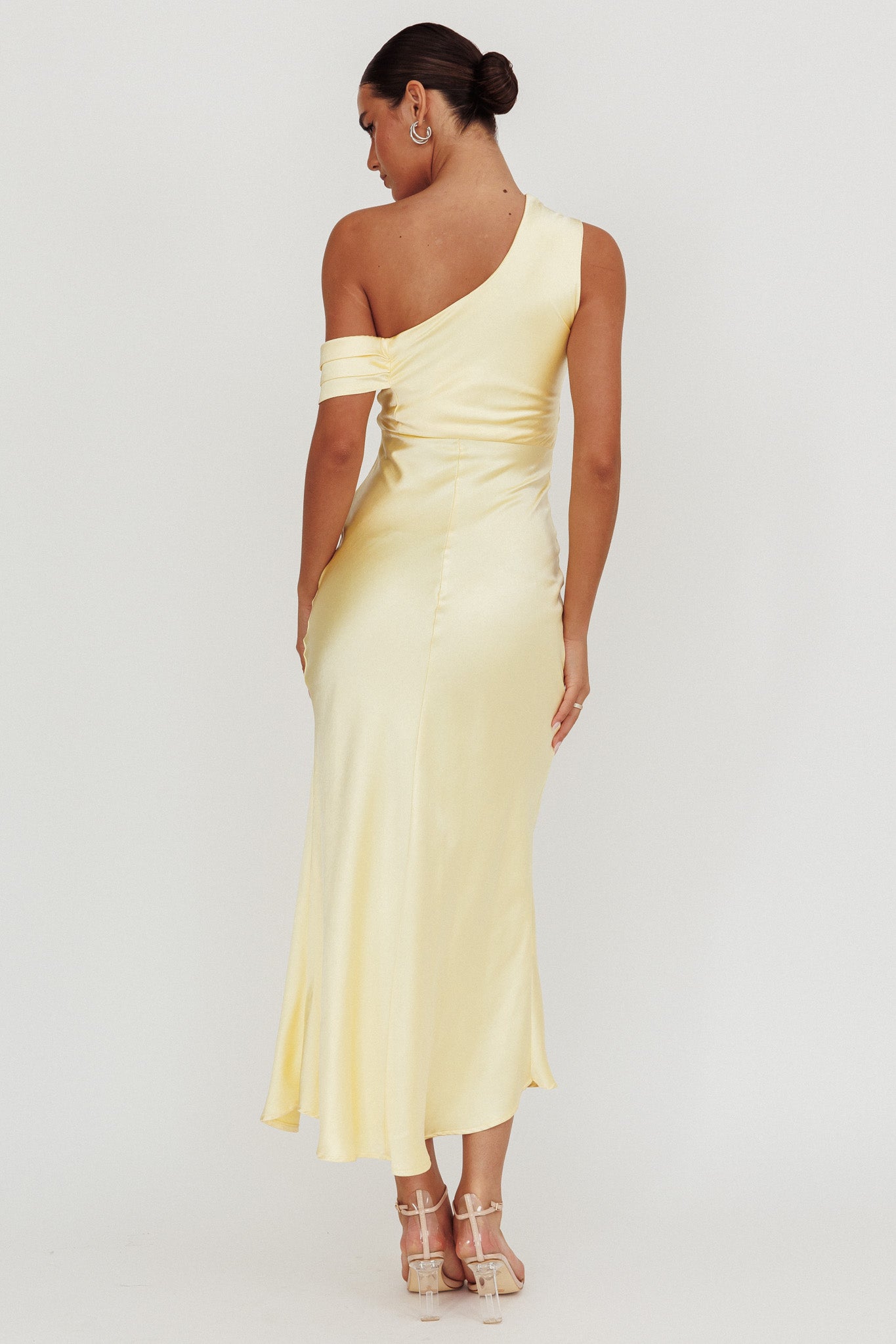 Floret Asymmetric Neckline Midi Dress Butter-Maymioy