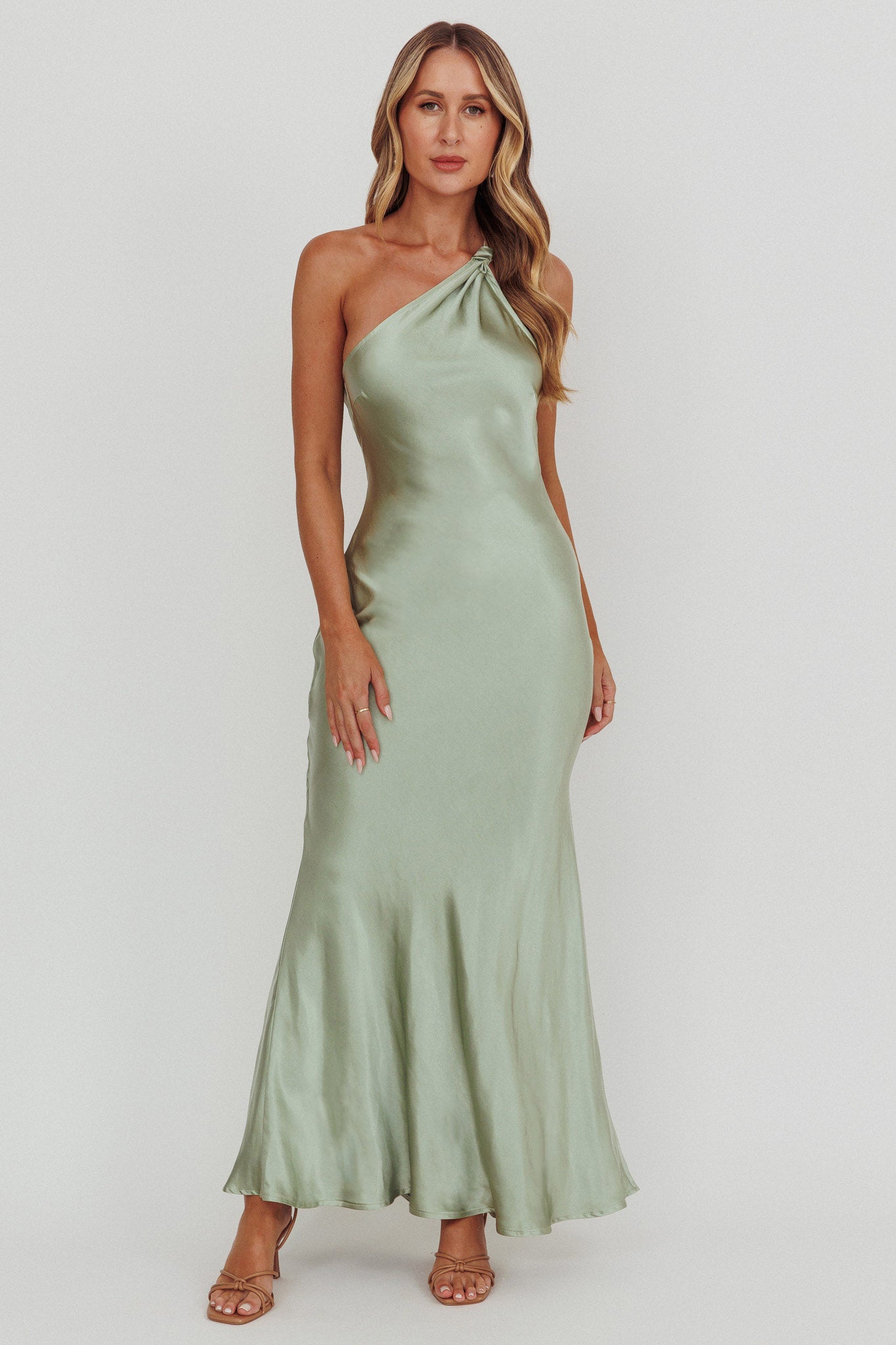 Emmaline One-Shoulder Open Back Maxi Dress Sage-Maymioy
