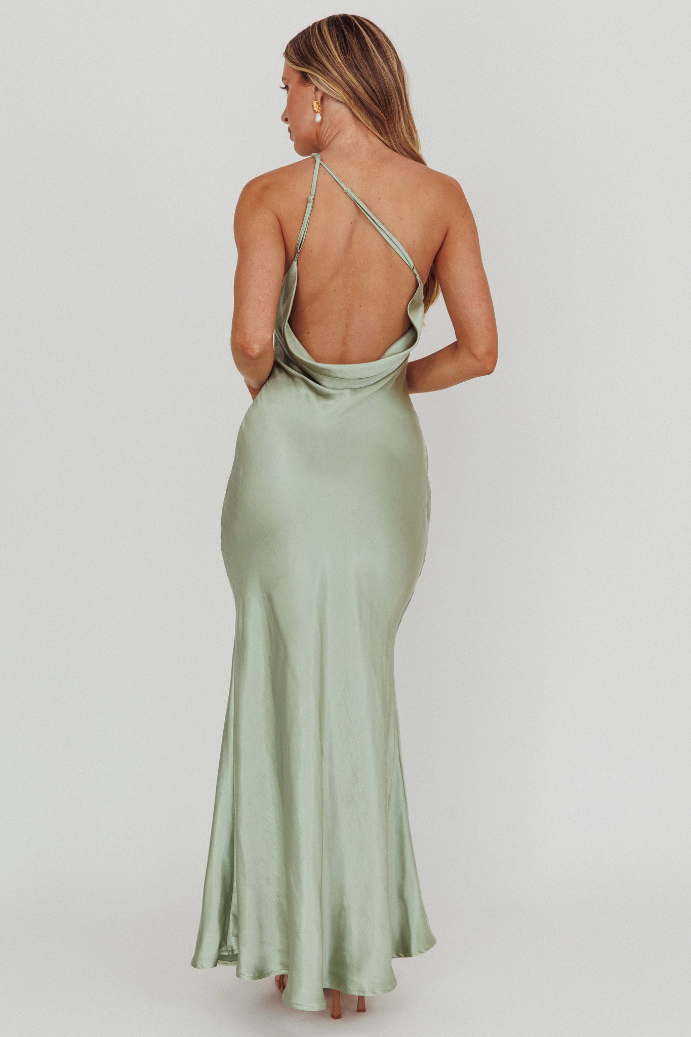 Emmaline One-Shoulder Open Back Maxi Dress Sage-Maymioy