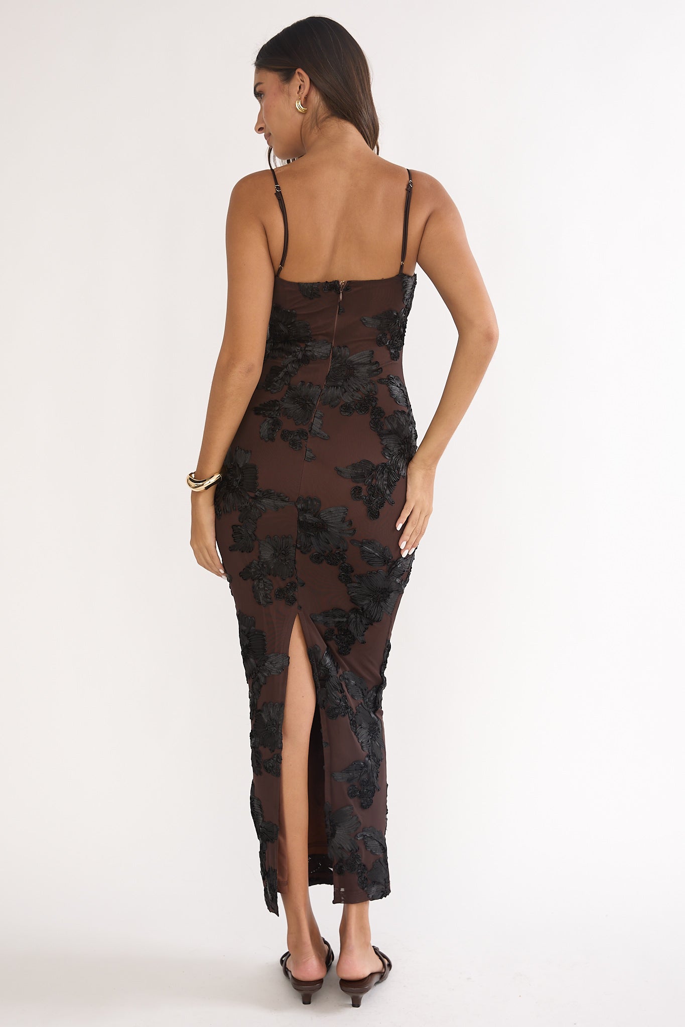 Kaela Cami Maxi Dress Embellished Chocolate-Maymioy