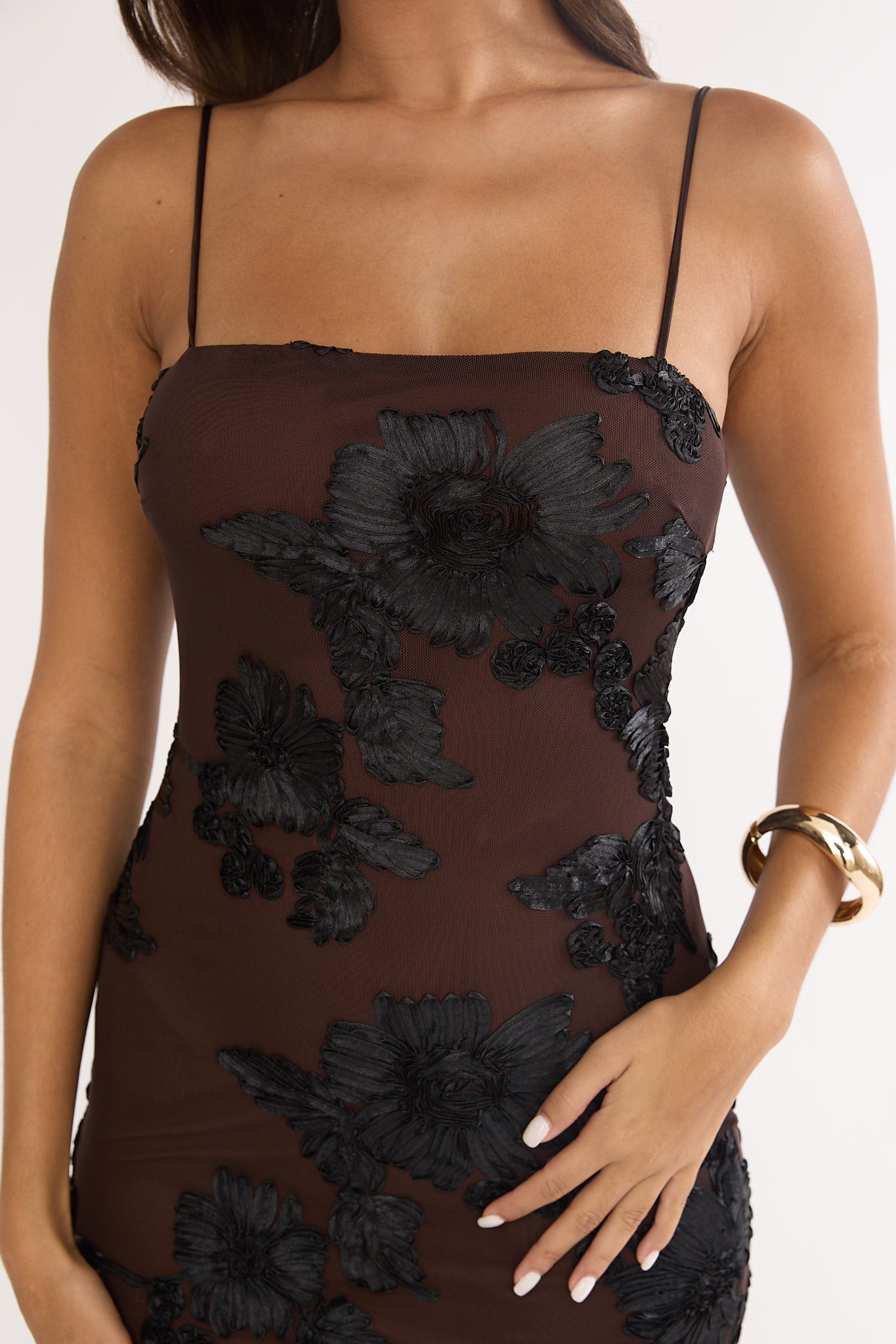 Kaela Cami Maxi Dress Embellished Chocolate-Maymioy