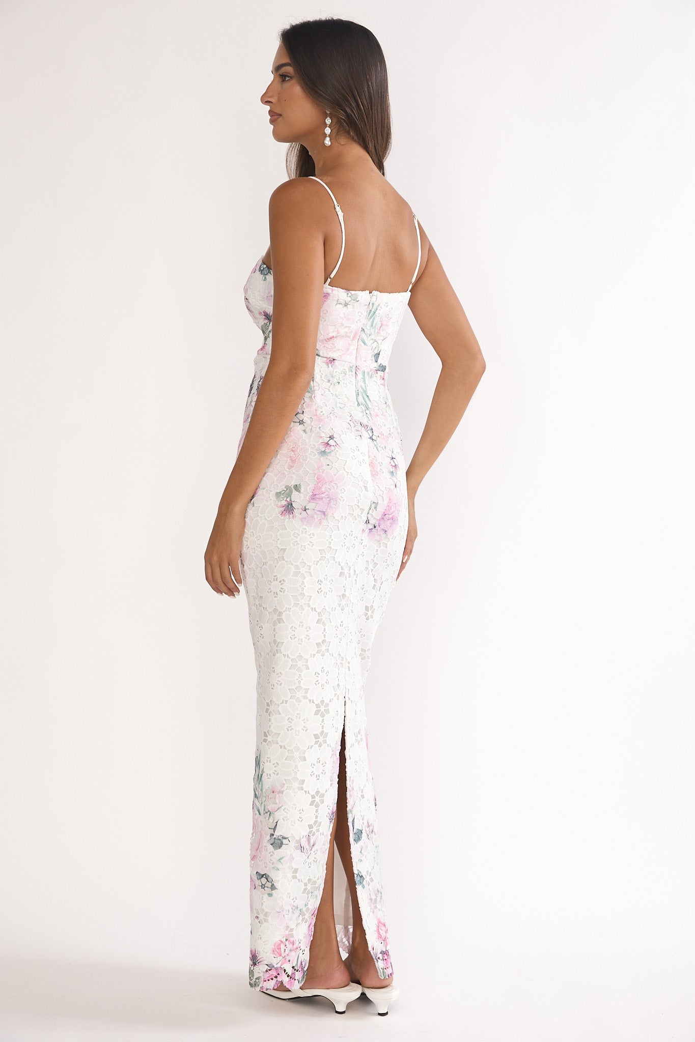 Kaela Crochet Overlay Maxi Dress Floral Pink-Maymioy