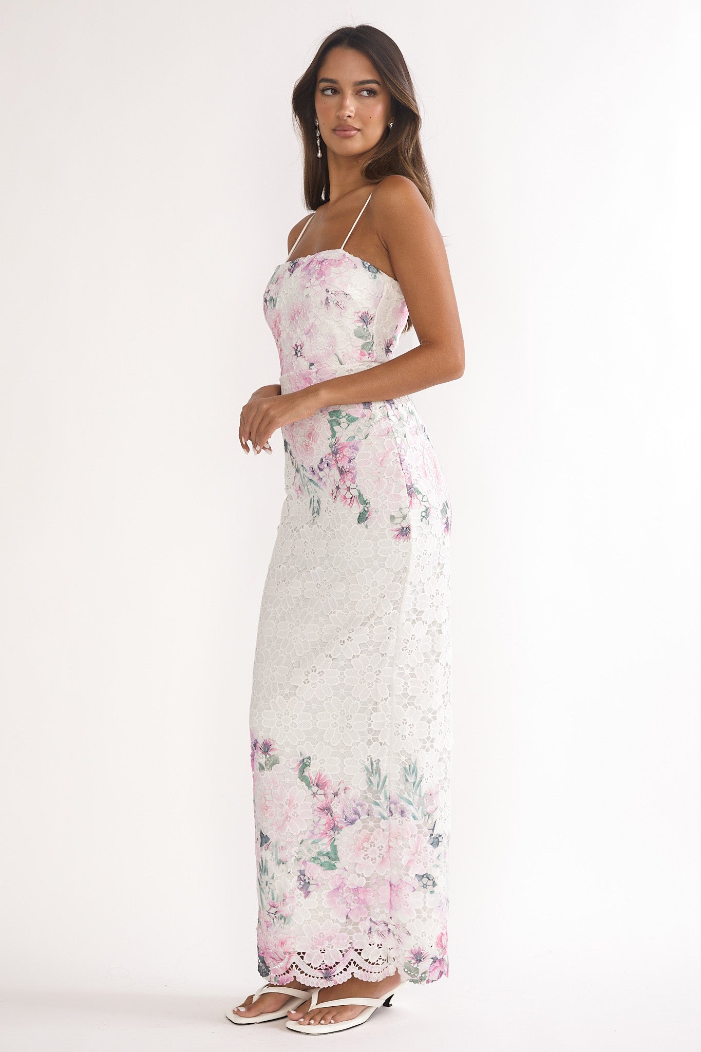 Kaela Crochet Overlay Maxi Dress Floral Pink-Maymioy