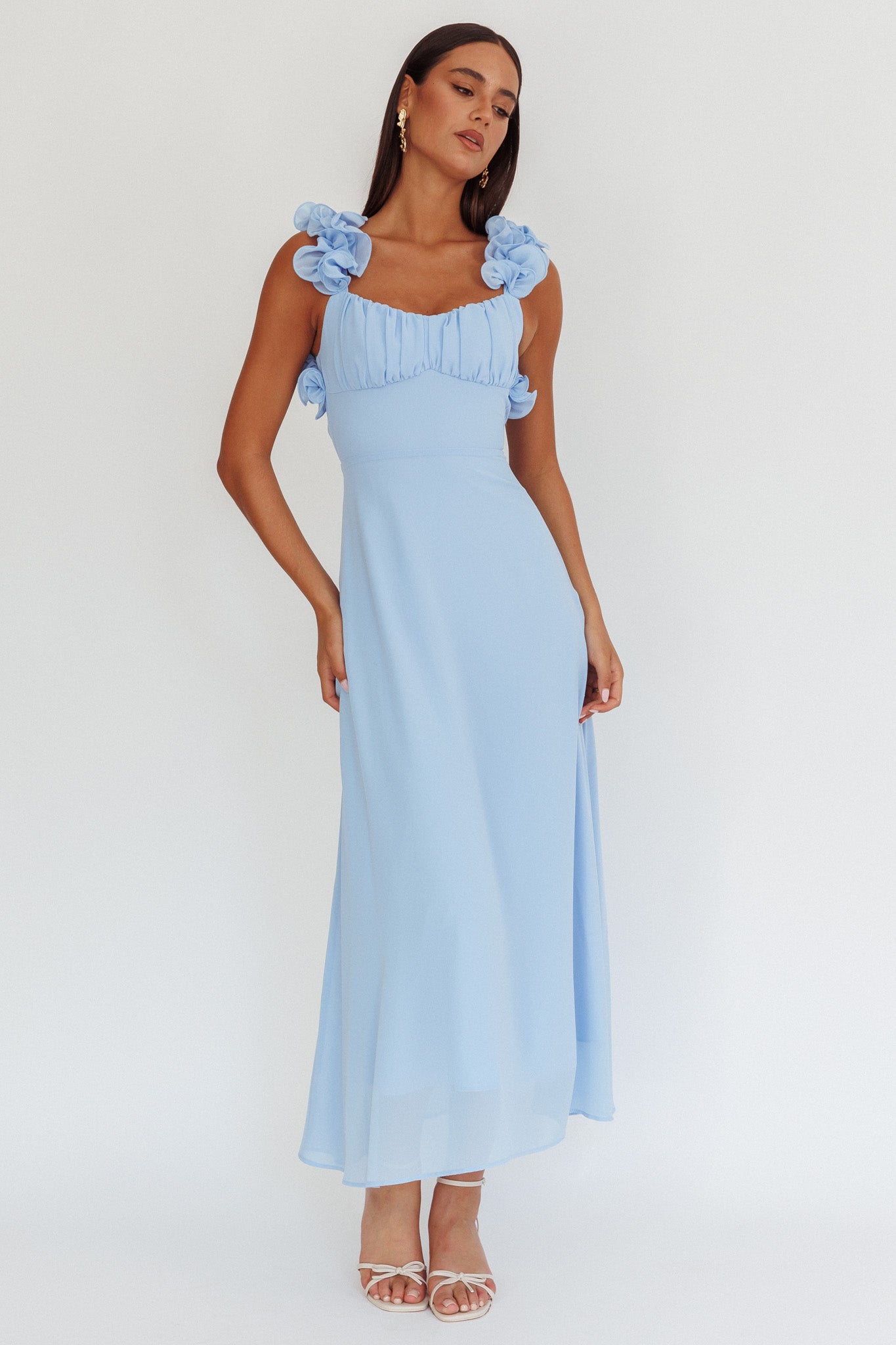 Eloquent Lace-Up Back Maxi Dress Blue-Maymioy