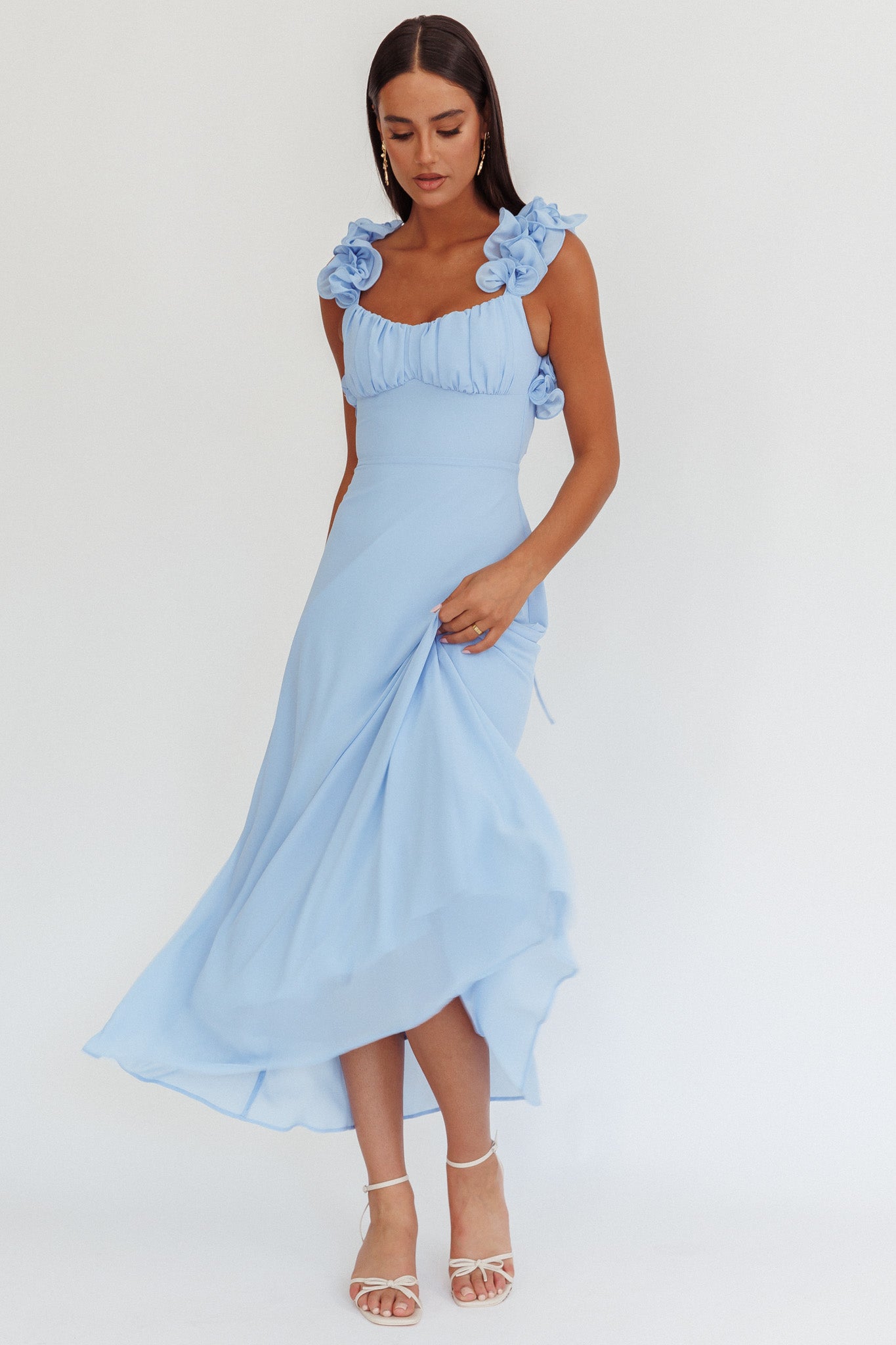 Eloquent Lace-Up Back Maxi Dress Blue-Maymioy