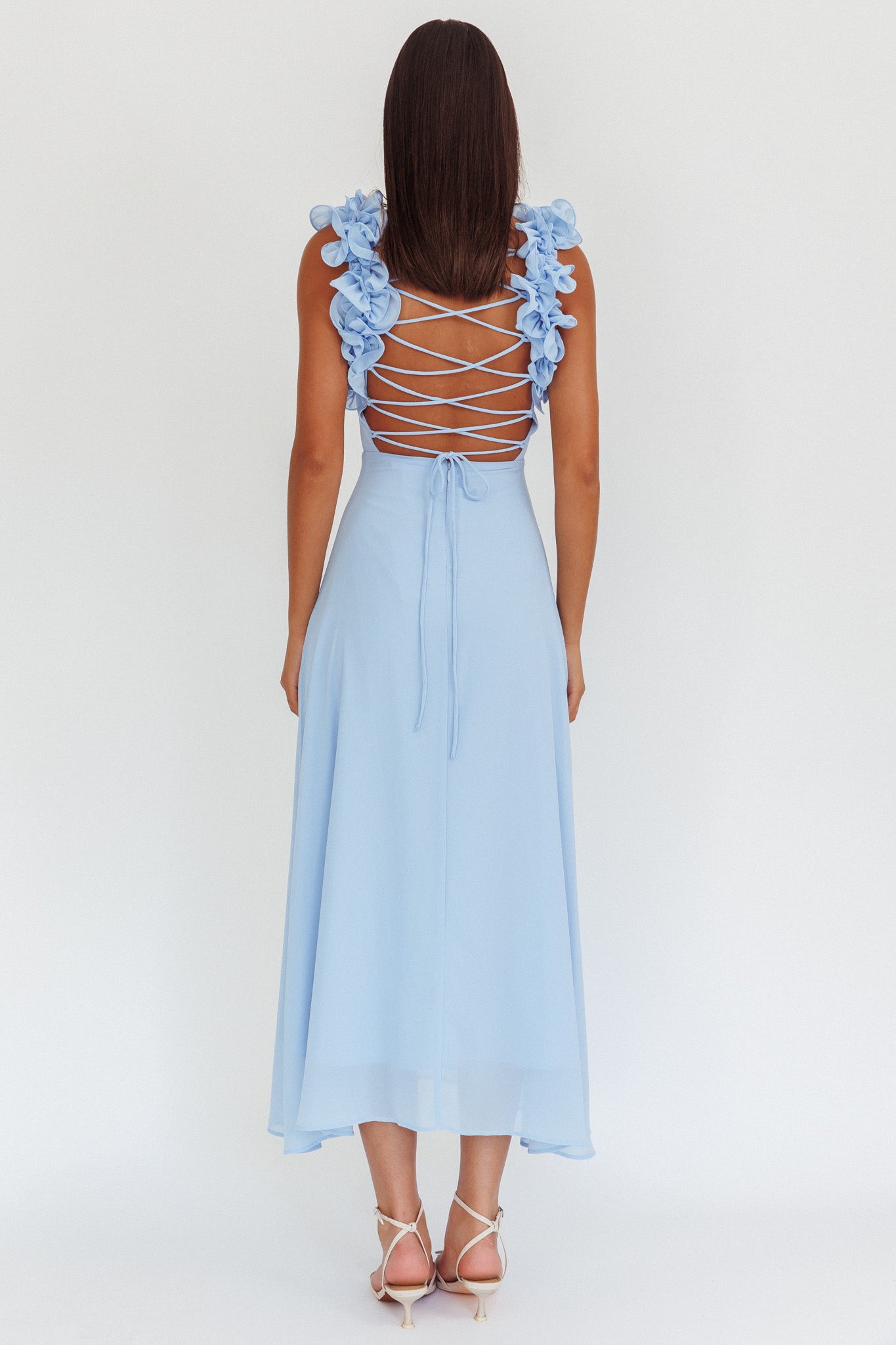 Eloquent Lace-Up Back Maxi Dress Blue-Maymioy