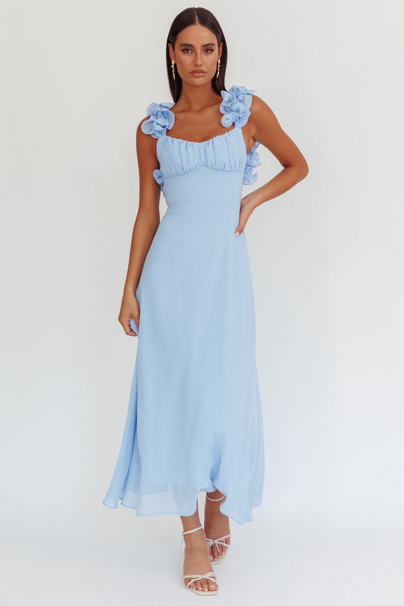 Eloquent Lace-Up Back Maxi Dress Blue-Maymioy