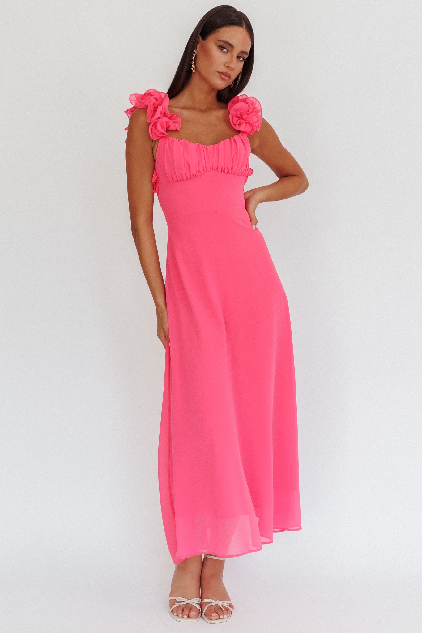 Eloquent Lace-Up Back Maxi Dress Hot Pink-Maymioy