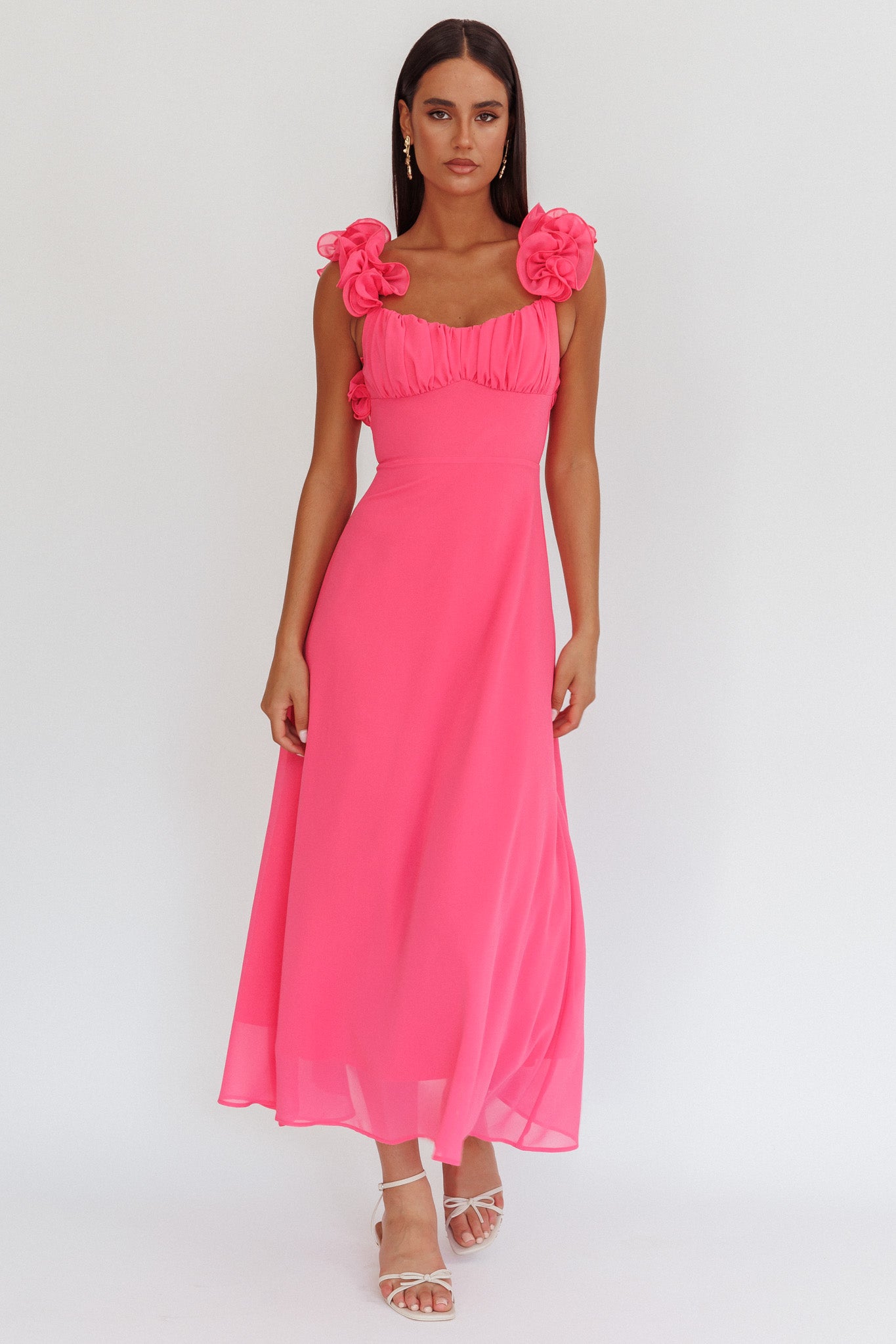 Eloquent Lace-Up Back Maxi Dress Hot Pink-Maymioy