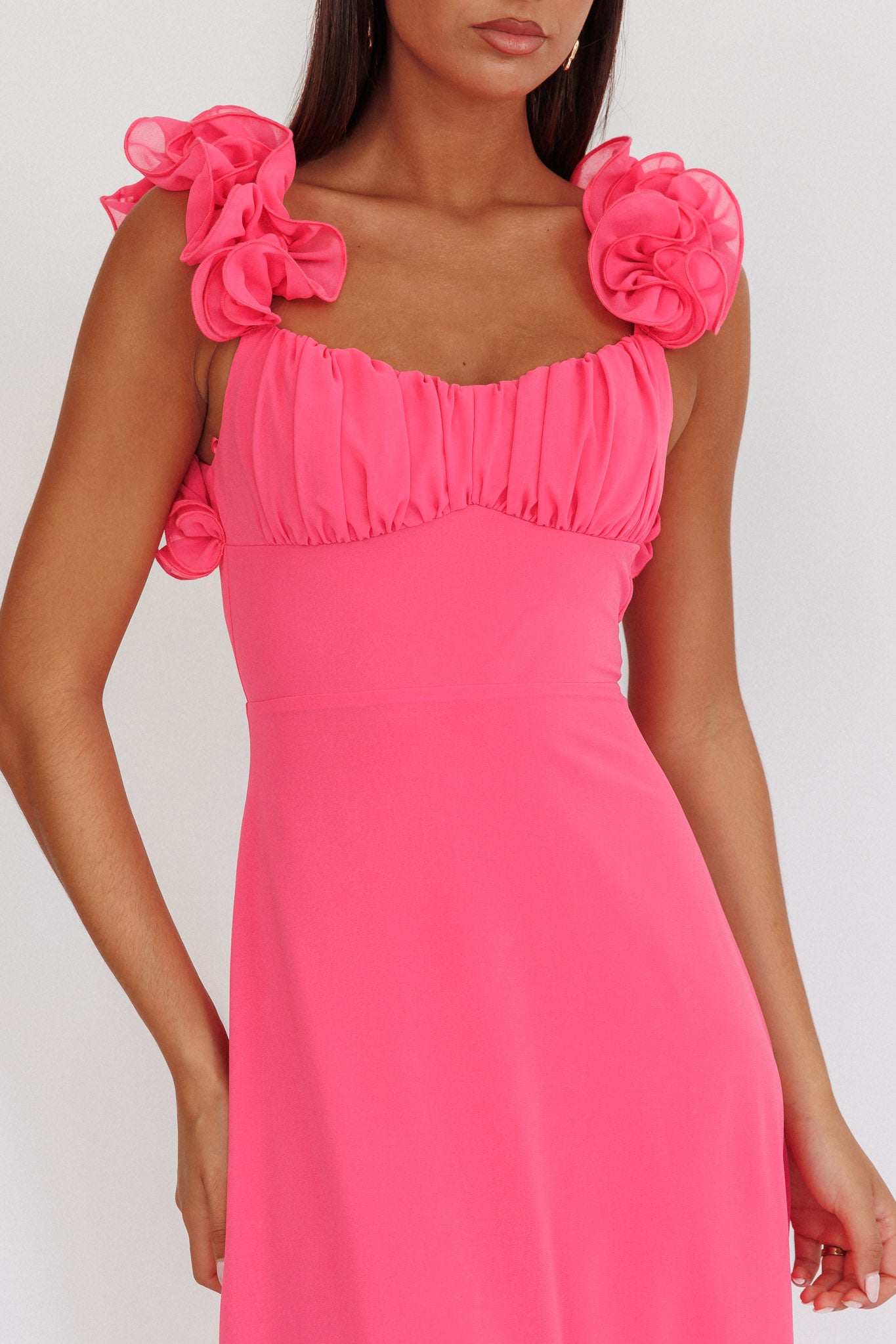 Eloquent Lace-Up Back Maxi Dress Hot Pink-Maymioy